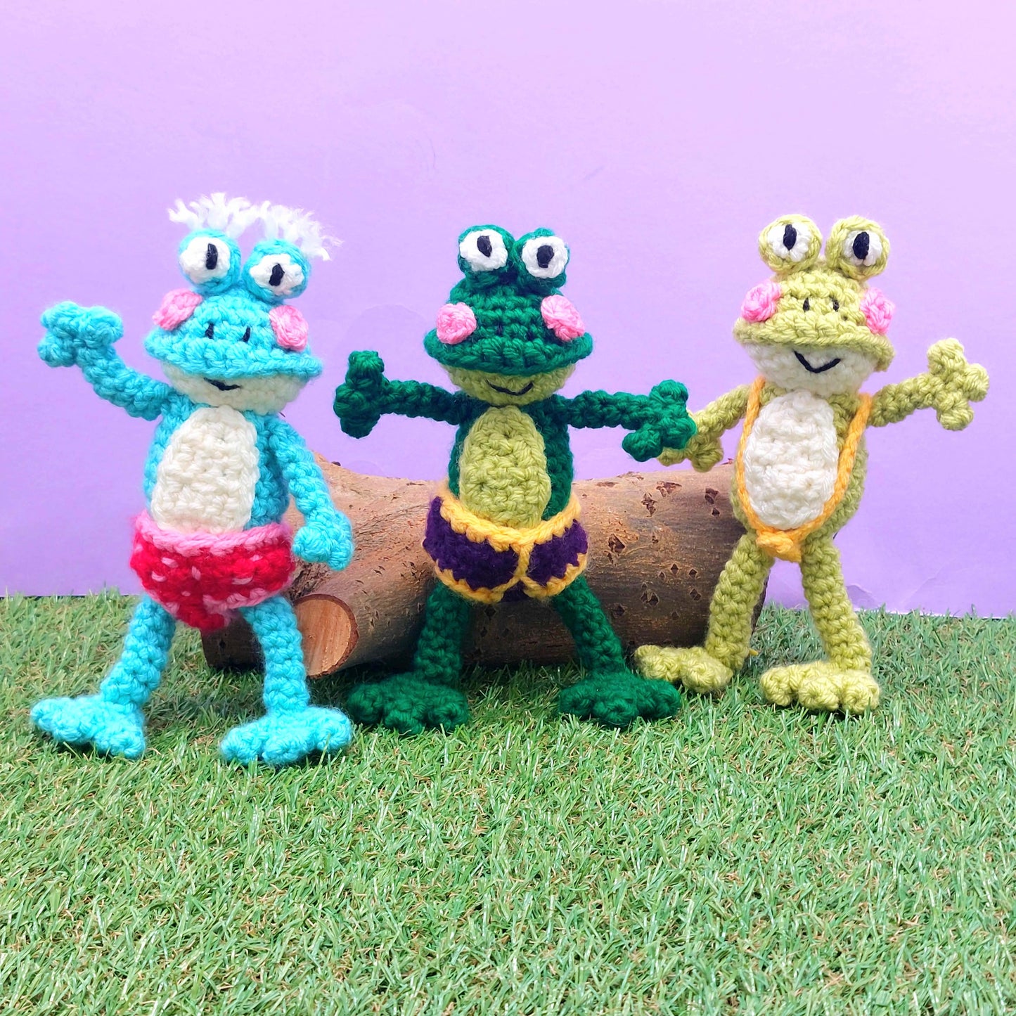 Fizzy the Frog, and Baby Frogs in pants Crochet Kits