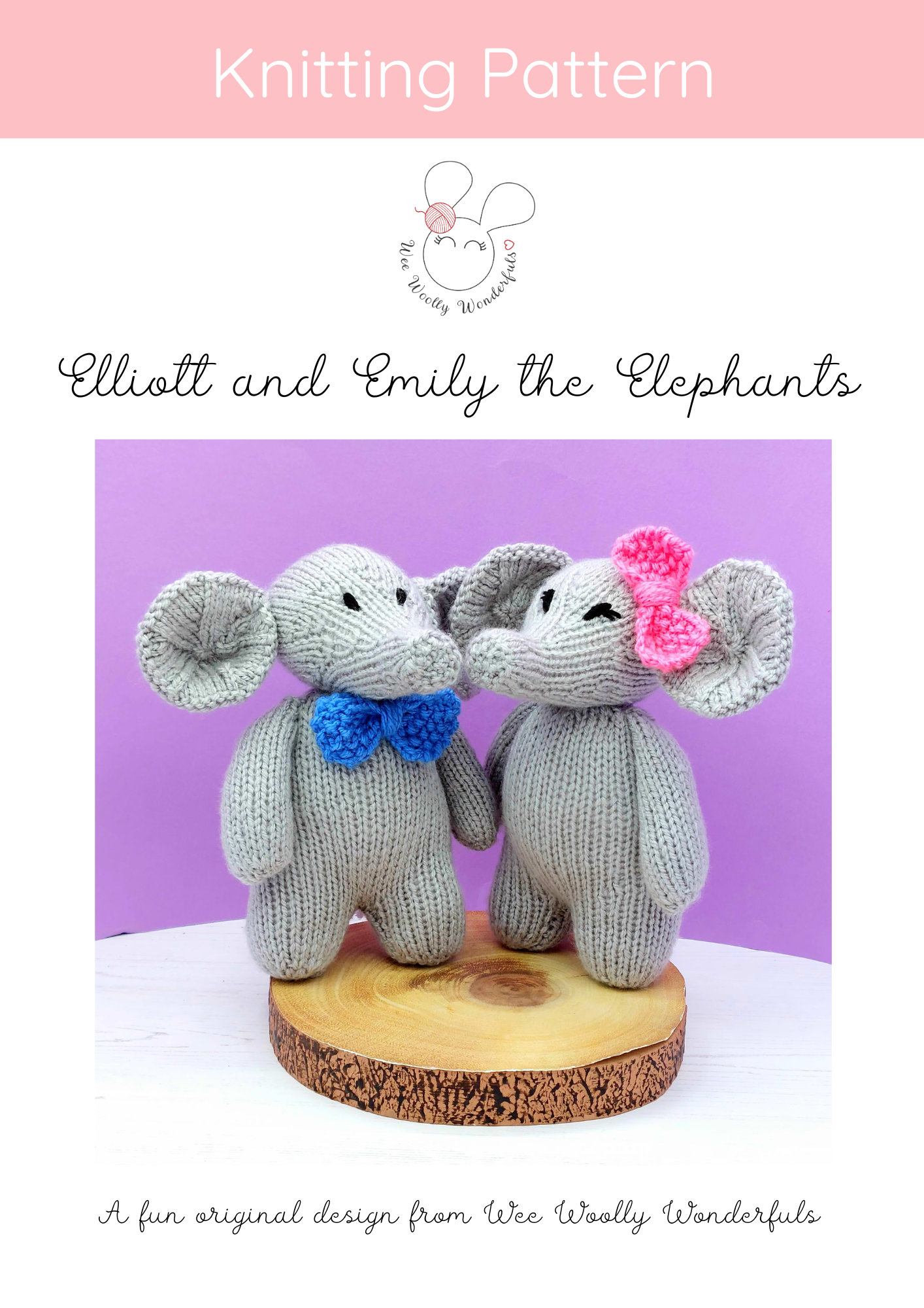 Knitted Elliott & Emily the Elephants - PDF Knitting Pattern