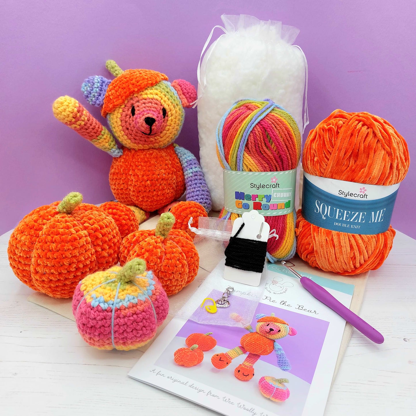 Crochet Kit - Pumpkin Pie the Bear and his Pumpkins