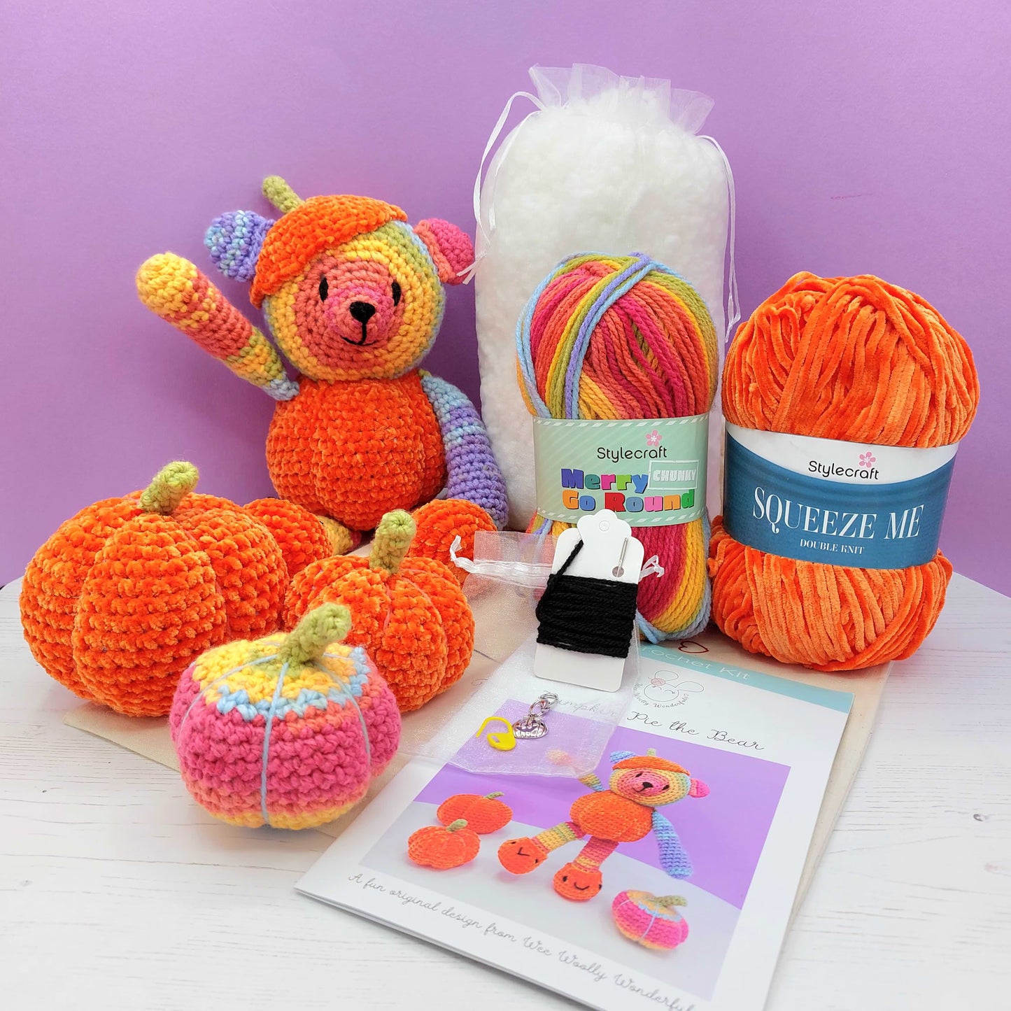 Crochet Kit - Pumpkin Pie the Bear and his Pumpkins