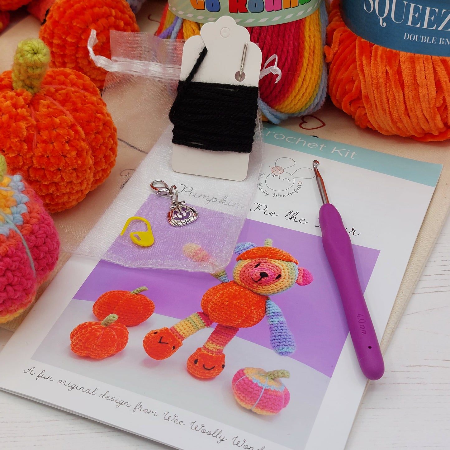Crochet Kit - Pumpkin Pie the Bear and his Pumpkins