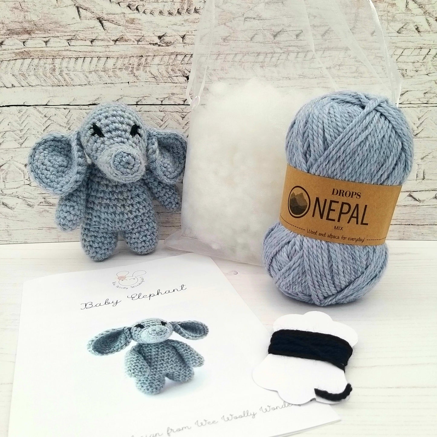 Eli the Elephant Wool & Alpaca Crochet Kit for Complete Beginner