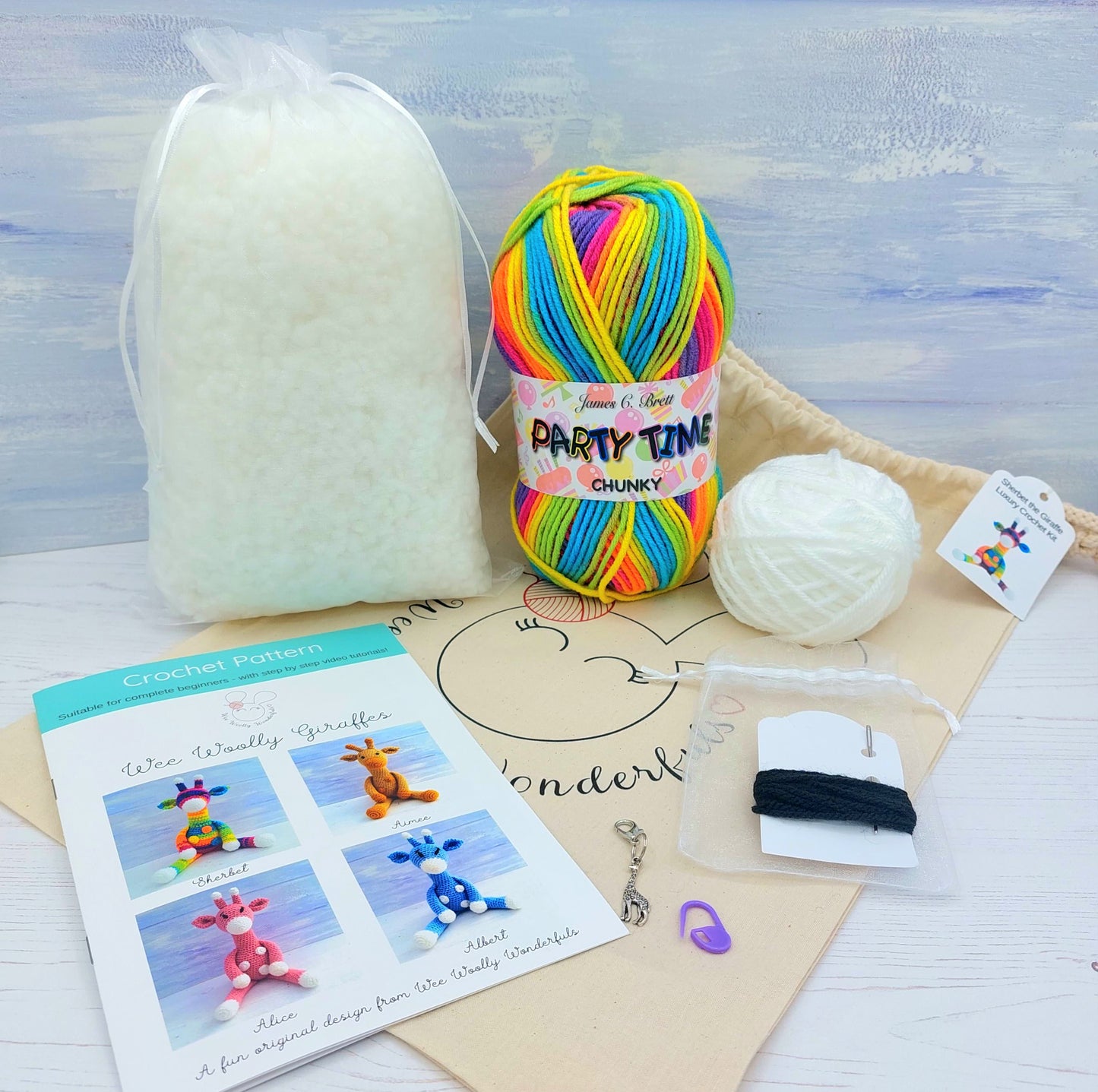 Sherbet the Rainbow Giraffe Crochet Kit for Complete Beginners with Video Tutorials