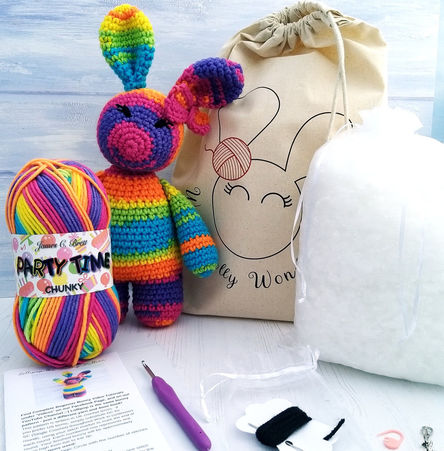 Lollipop the Rainbow Bunny Rabbit Luxury Crochet Kit