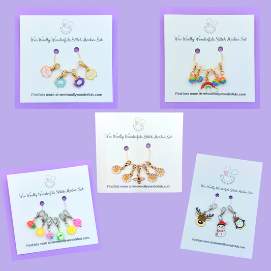 Adorable Stitch Markers Sets - Bee and Daisies, Rainbows, Fruit, Sheep, Cats, and Christmas Stitch Marker sets