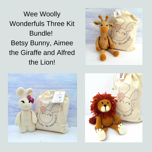 Crochet Pattern Bundle - PDF Patterns -  Alfred the Lion, Arthur & Betsy Bunnies & Aimee the Giraffe