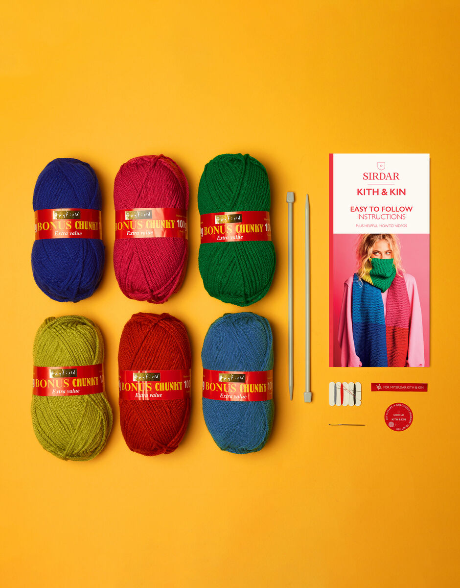 Sirdar Kith & Kin Beginners Colour Block Scarf Knitting Kit