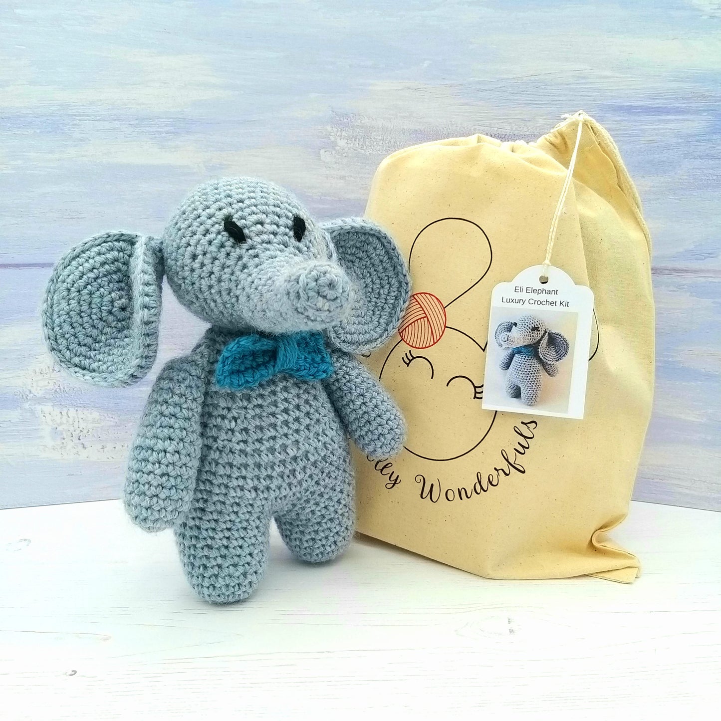 Eli the Elephant Wool & Alpaca Crochet Kit for Complete Beginner