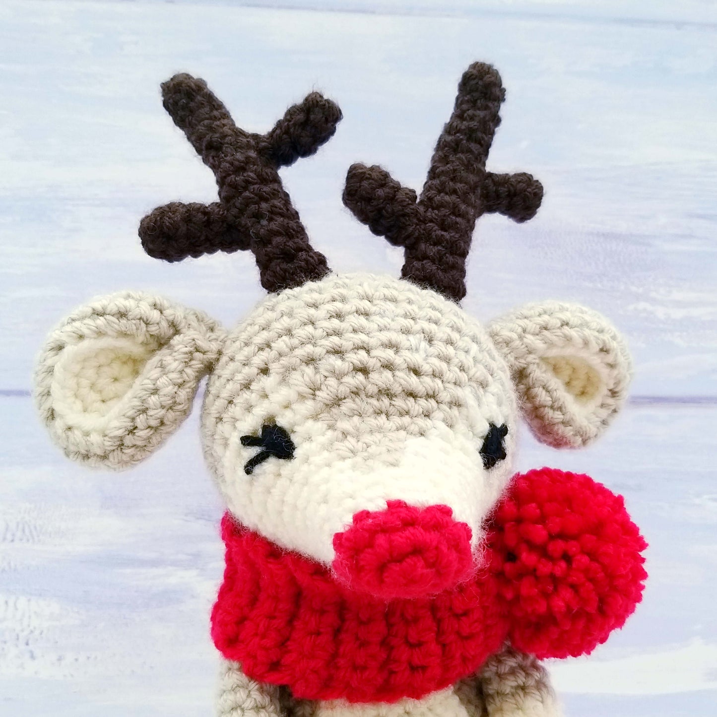 Detail on Face of Crochet Reindeer