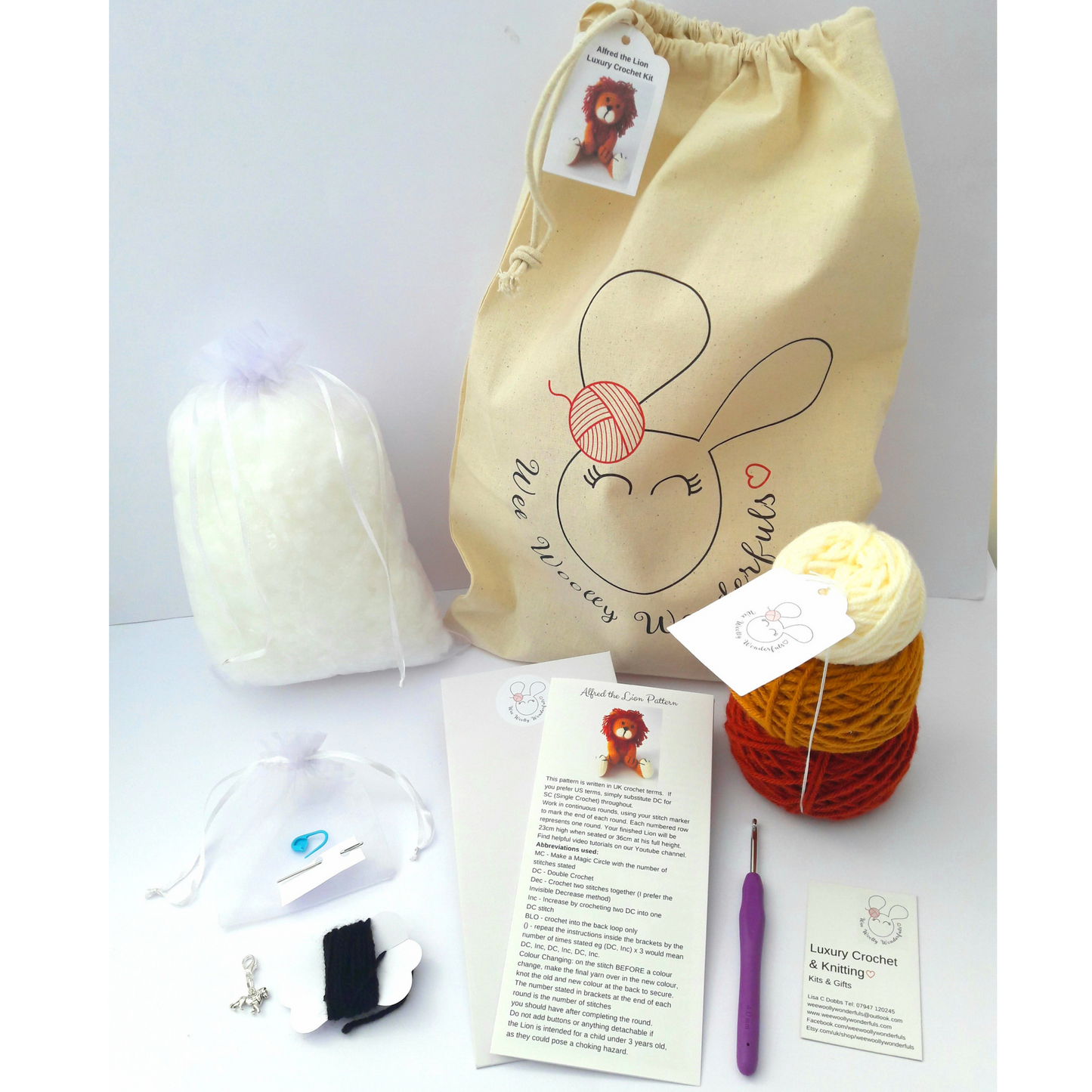 Bundle of Three Crochet Kits - Betsy Bunny, Aimee the Giraffe and Alfred the Lion