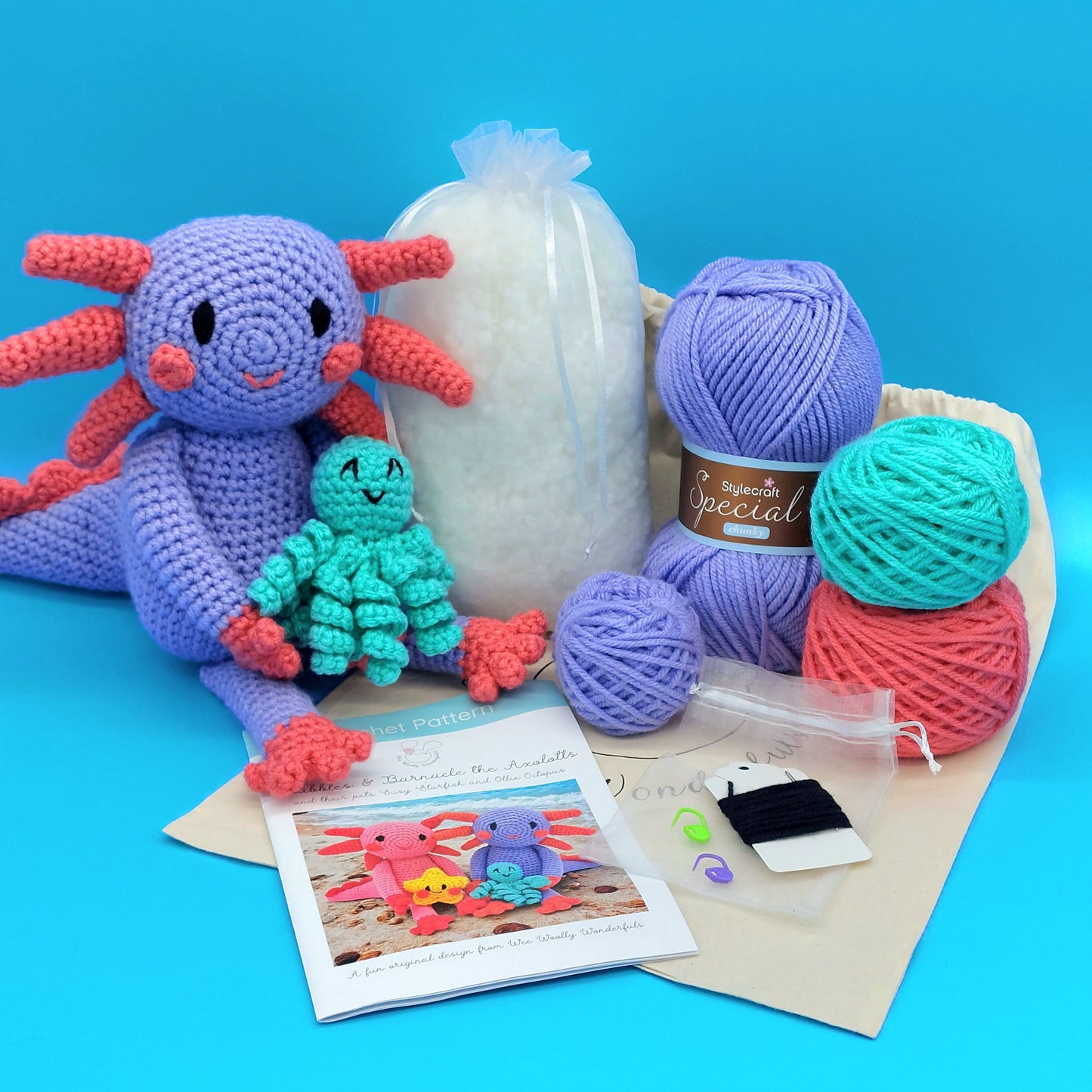 Bubbles and Barnacle the Axolotls Crochet Kit