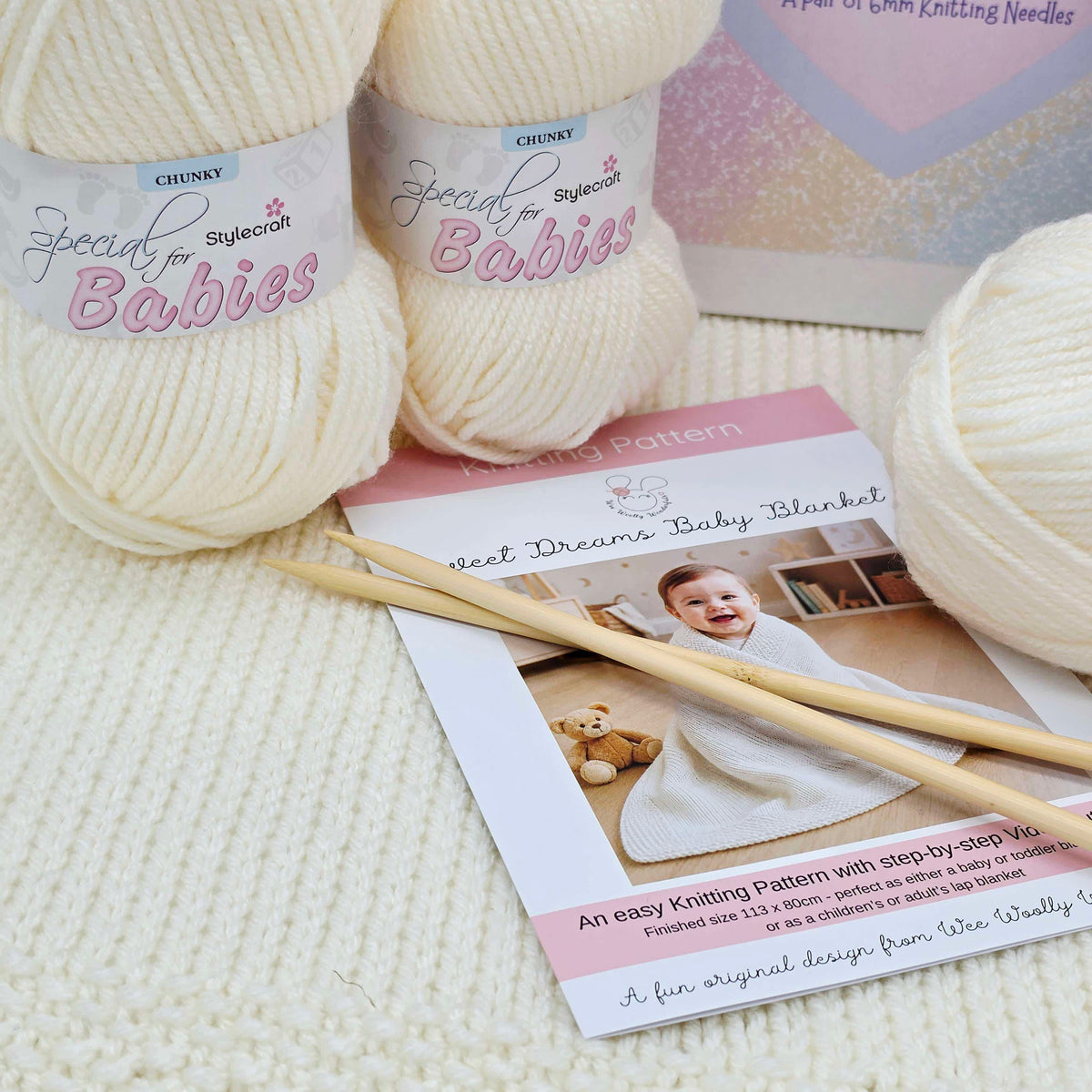 Baby Blanket Knitting Kit - Sweet Dreams Blanket in soft Stylecraft Special for Babies - With step-by-step Video Tutorials (Copy)