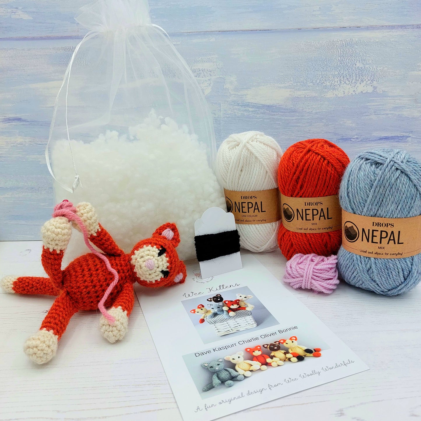 Contents of Kitten Crochet Kit
