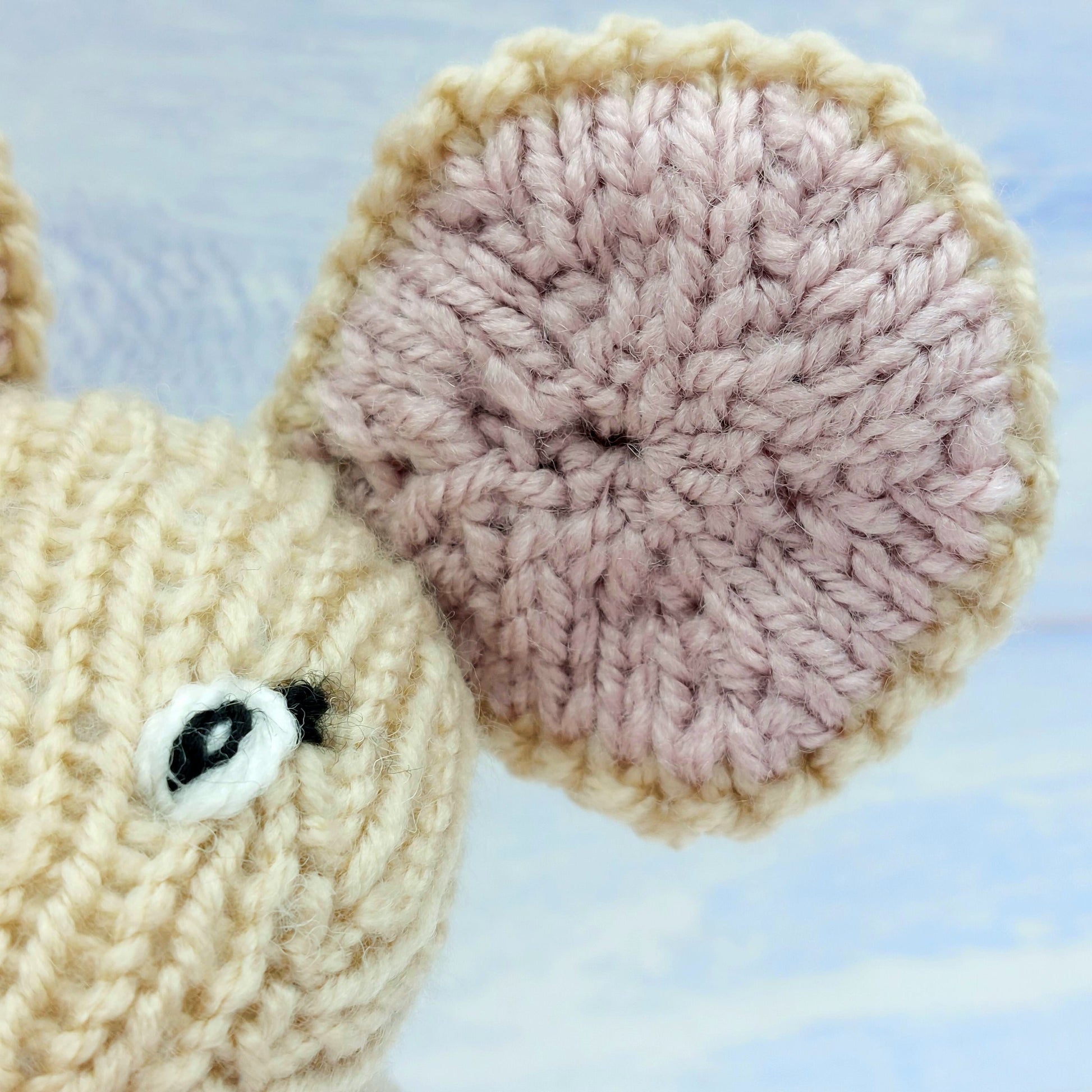 Close up of knitted mouse ear