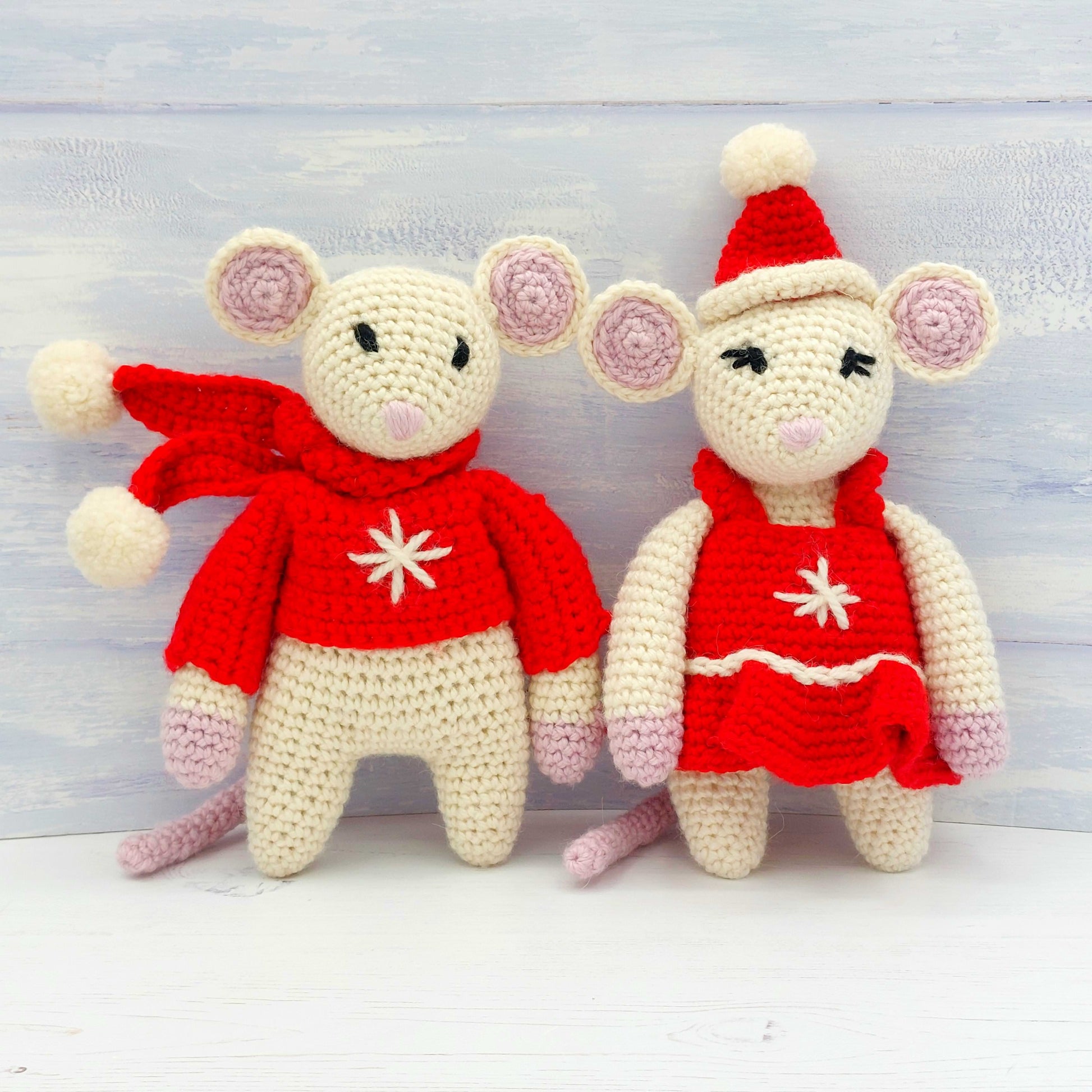 Crochet Mice in Festive Outfits