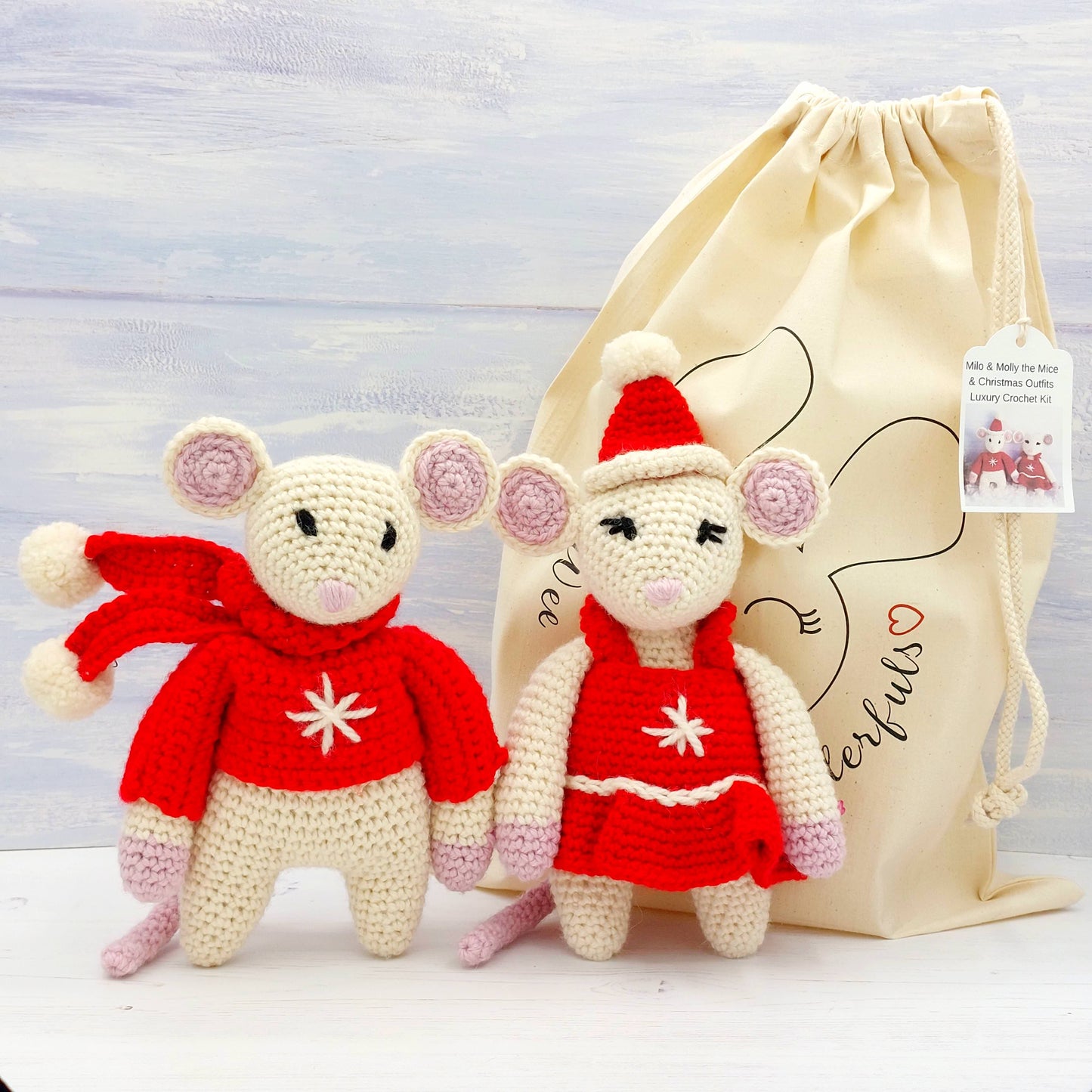 White Christmas Mice Crochet Kit