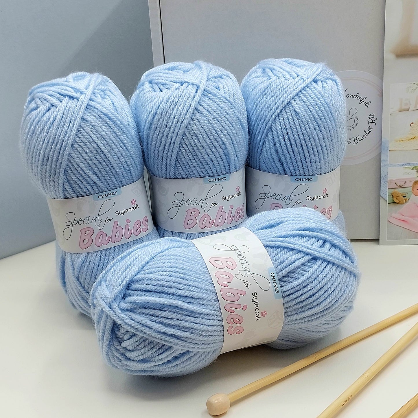 Baby Blanket Knitting Kit - 4 Pattern Designs | Blue, Pink or Cream