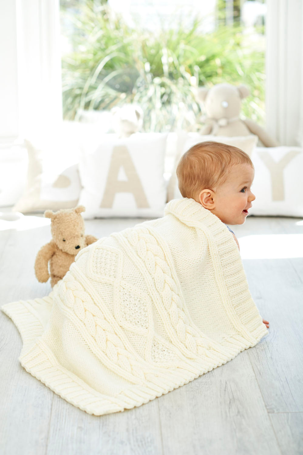 Baby Blanket Knitting Kit - 4 Pattern Designs | Blue, Pink, White or Cream