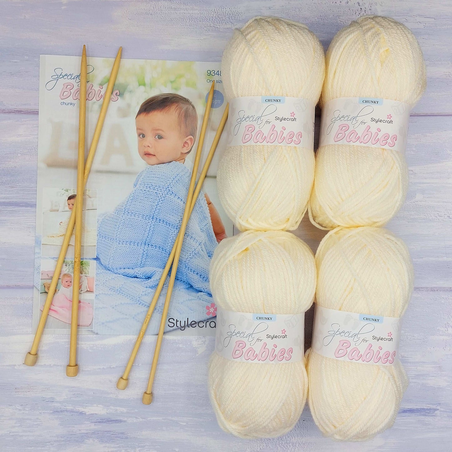 Baby Blanket Knitting Kit - 4 Pattern Designs | Blue, Pink, White or Cream