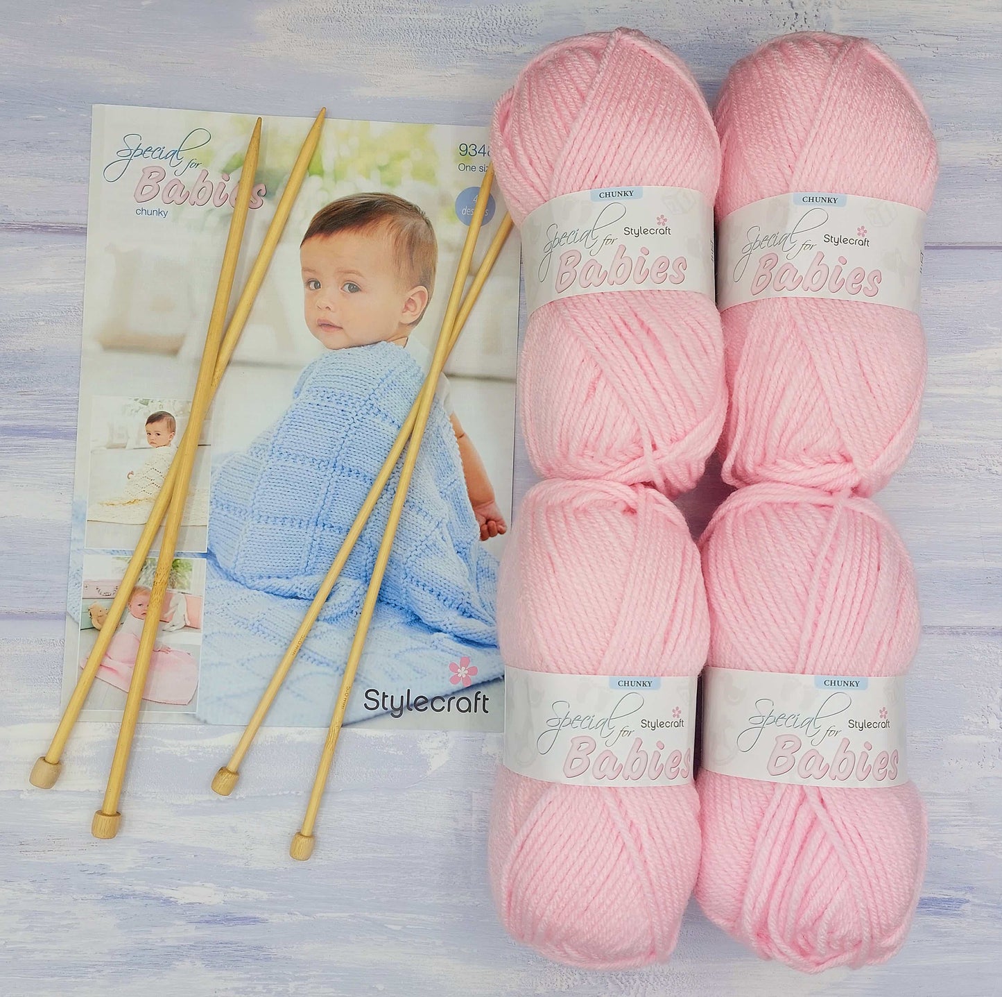 Baby Blanket Knitting Kit - 4 Pattern Designs | Blue, Pink, White or Cream