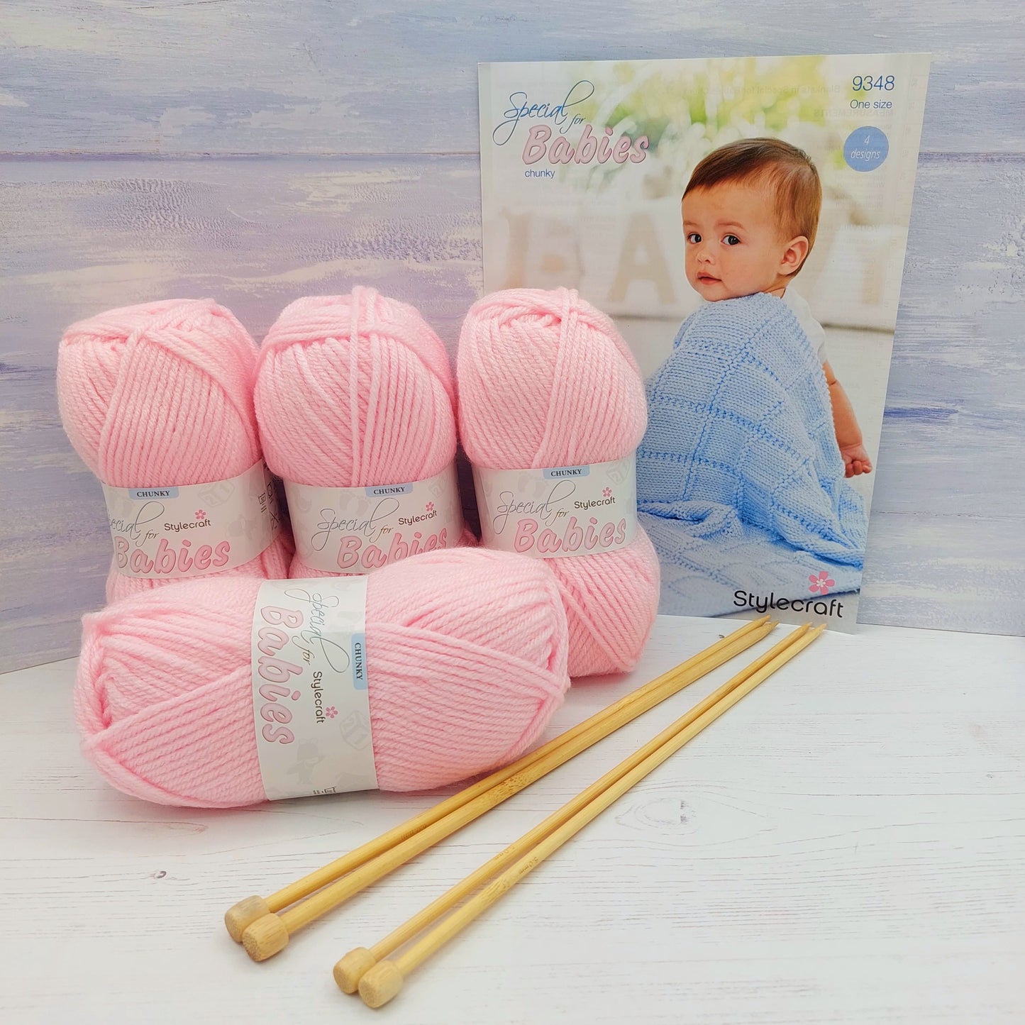 Baby Blanket Knitting Kit - 4 Pattern Designs | Blue, Pink, White or Cream