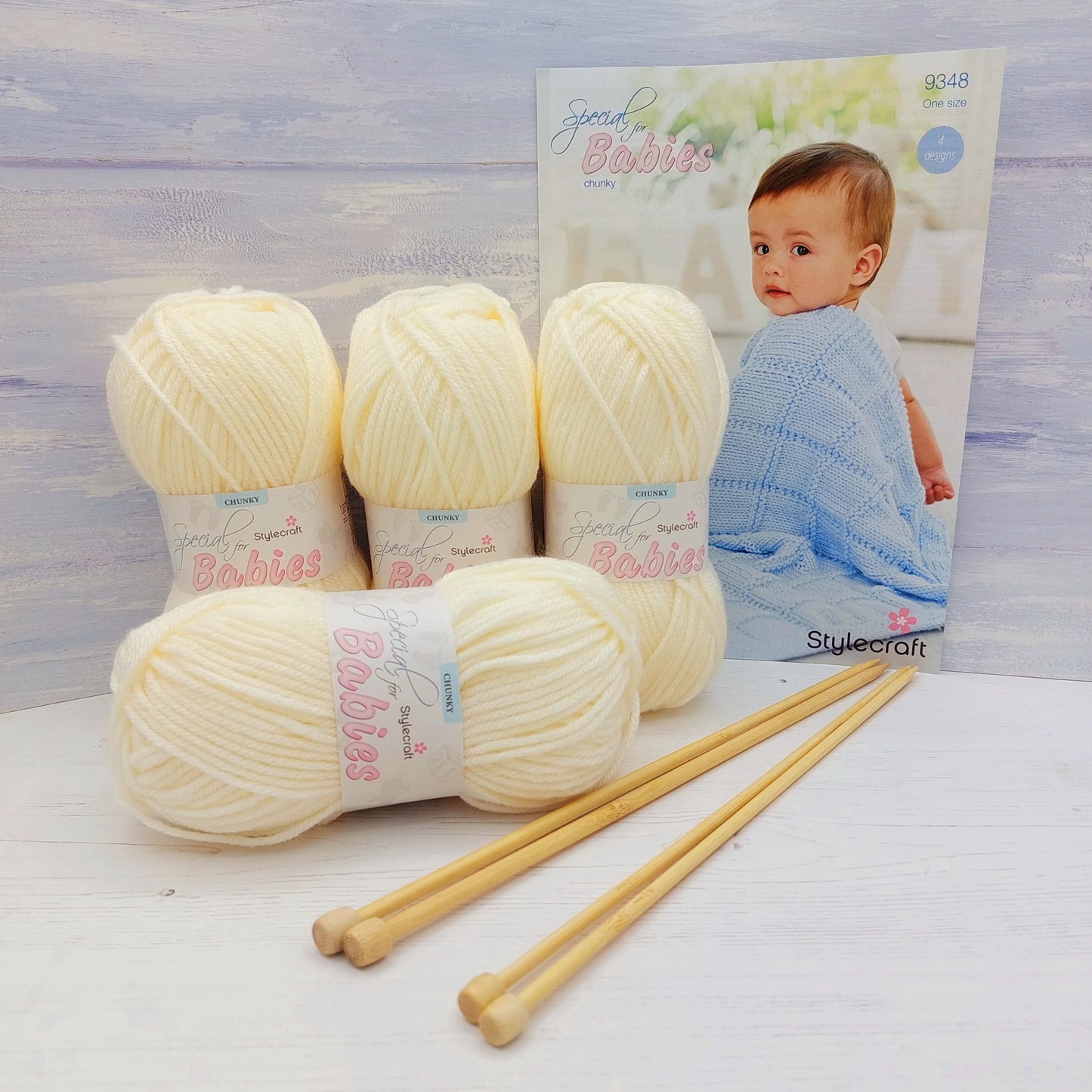 Baby Blanket Knitting Kit - 4 Pattern Designs | Blue, Pink, White or Cream
