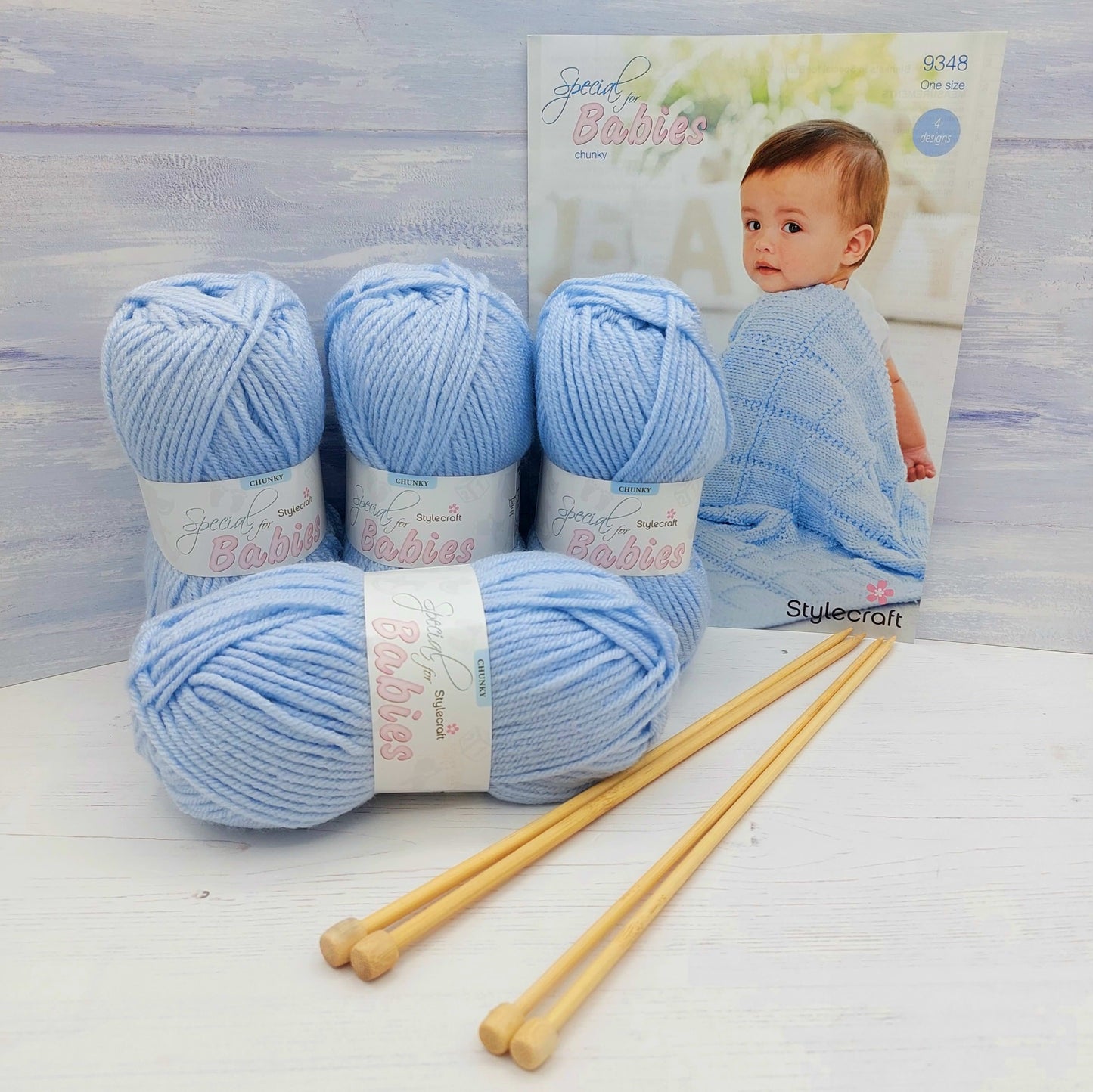 Baby Blanket Knitting Kit - 4 Pattern Designs | Blue, Pink, White or Cream