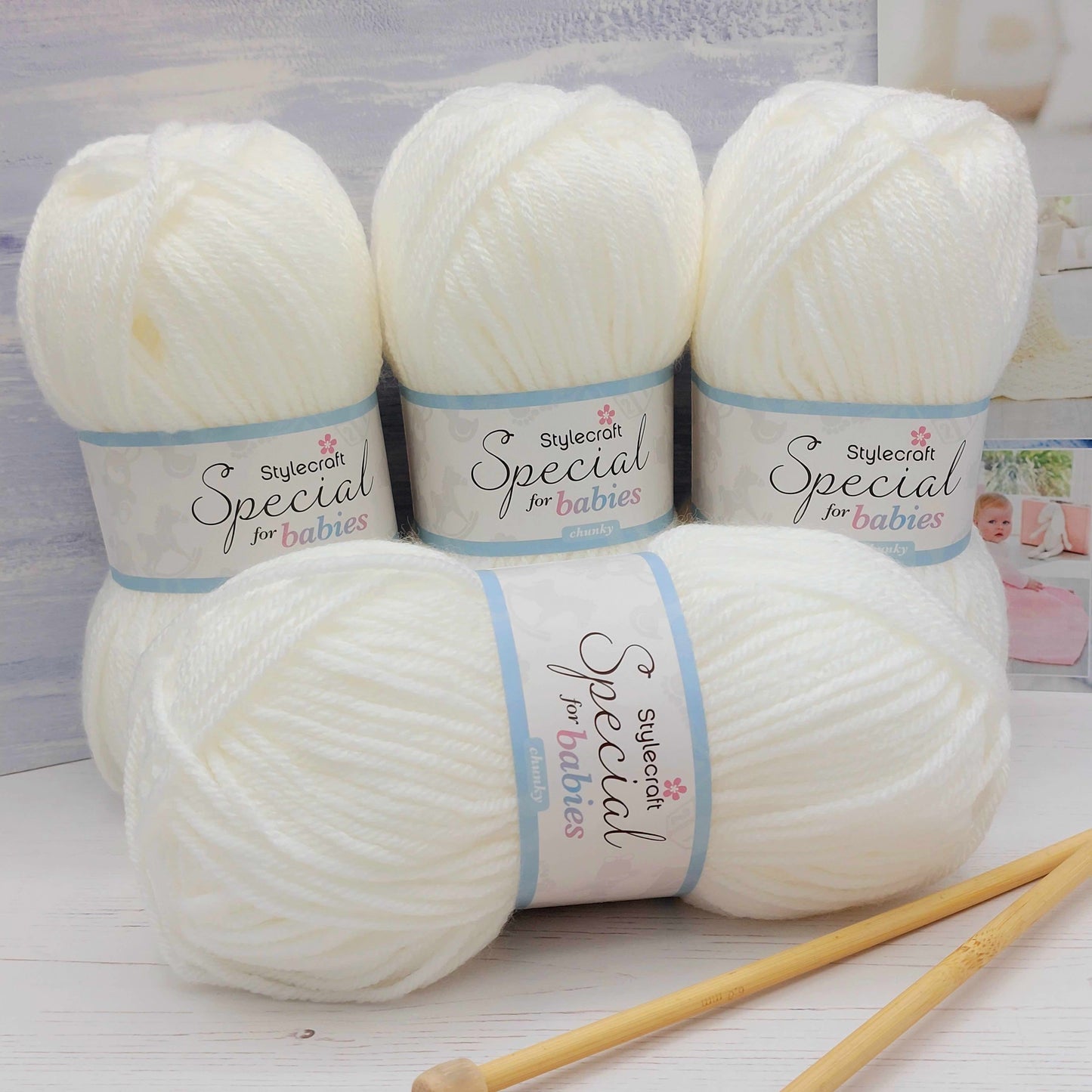 Baby Blanket Knitting Kit - 4 Pattern Designs | Blue, Pink, White or Cream