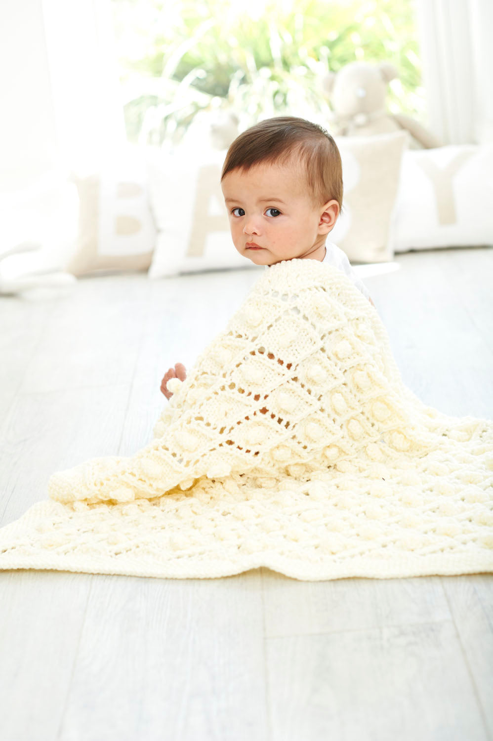 Baby Blanket Knitting Kit - 4 Pattern Designs | Blue, Pink, White or Cream