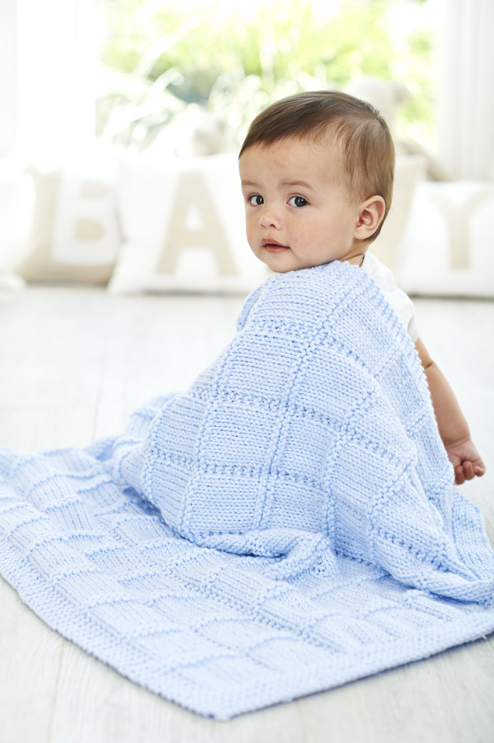 Baby Blanket Knitting Kit - 4 Pattern Designs | Blue, Pink, White or Cream
