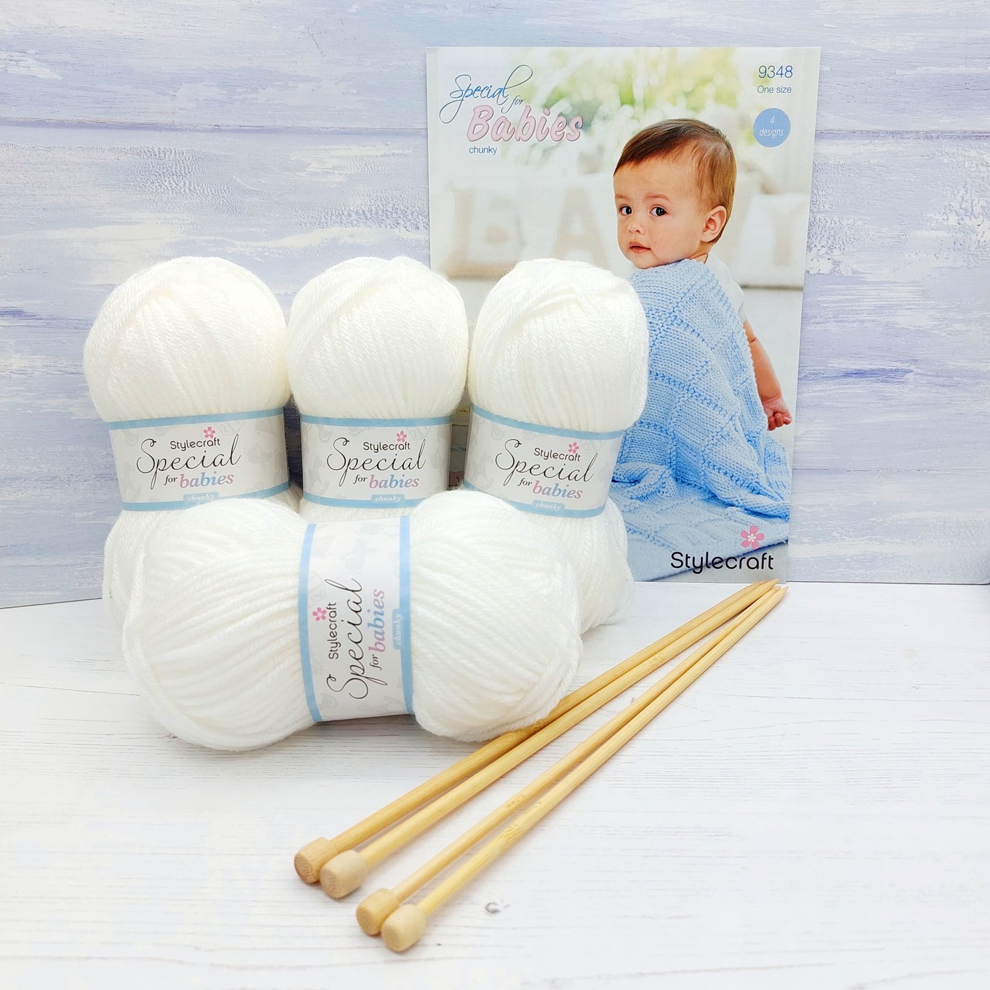 Baby Blanket Knitting Kit - 4 Pattern Designs | Blue, Pink, White or Cream