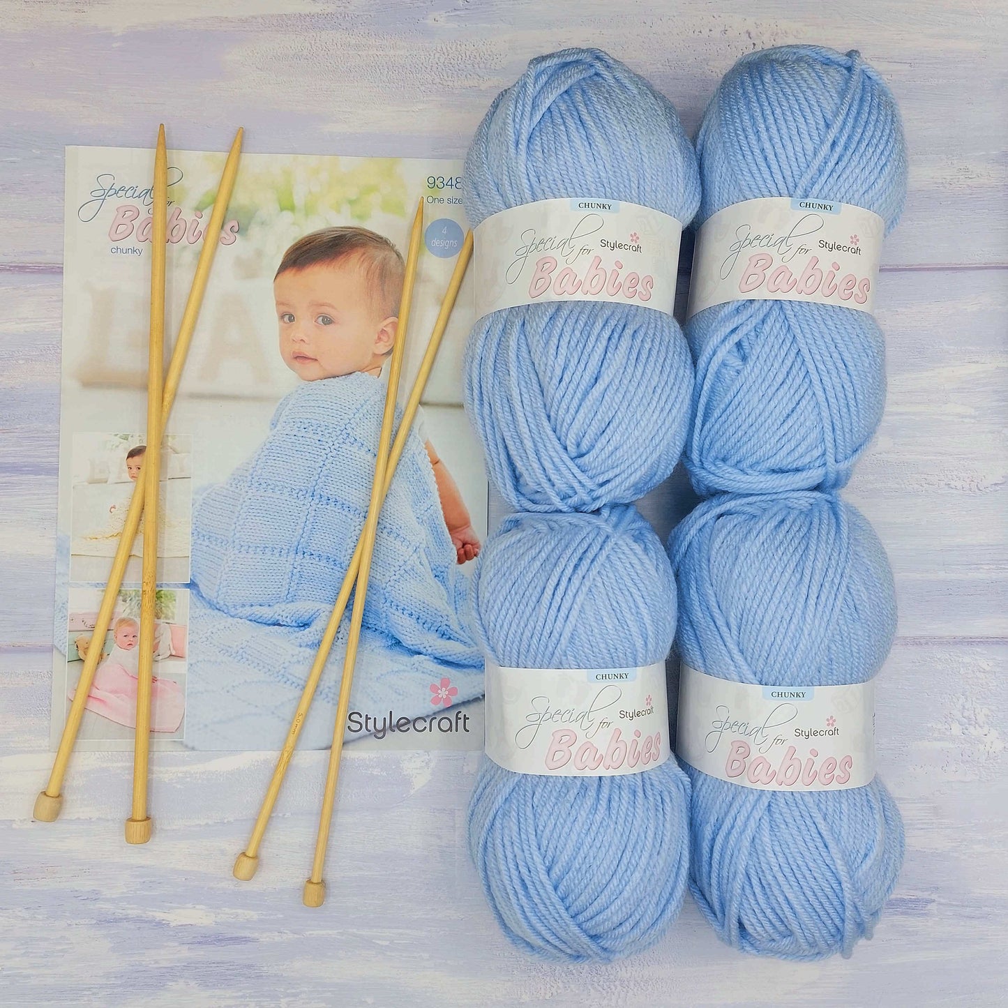 Baby Blanket Knitting Kit - 4 Pattern Designs | Blue, Pink, White or Cream