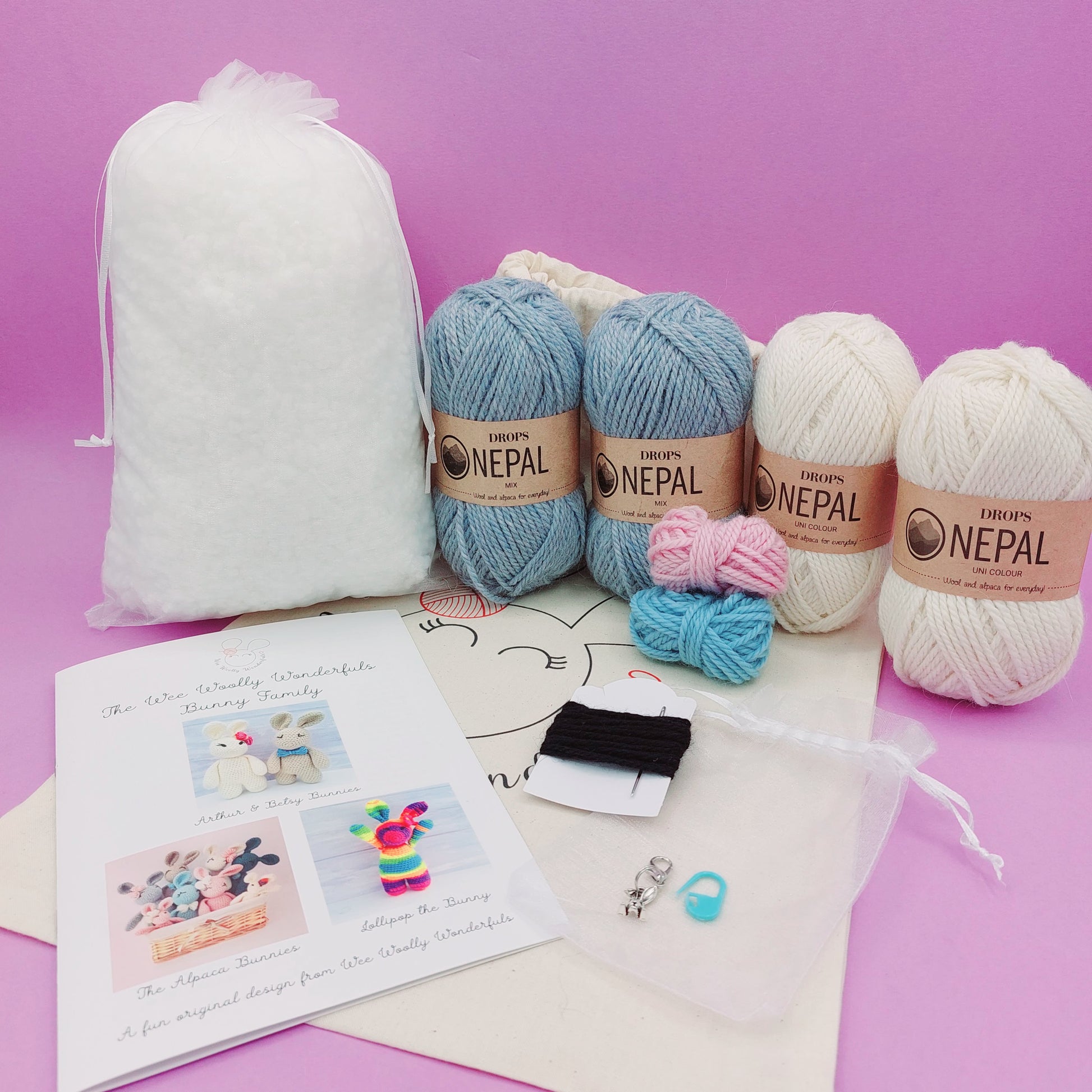 Contents of Crochet Rabbit Kit for Beginners
