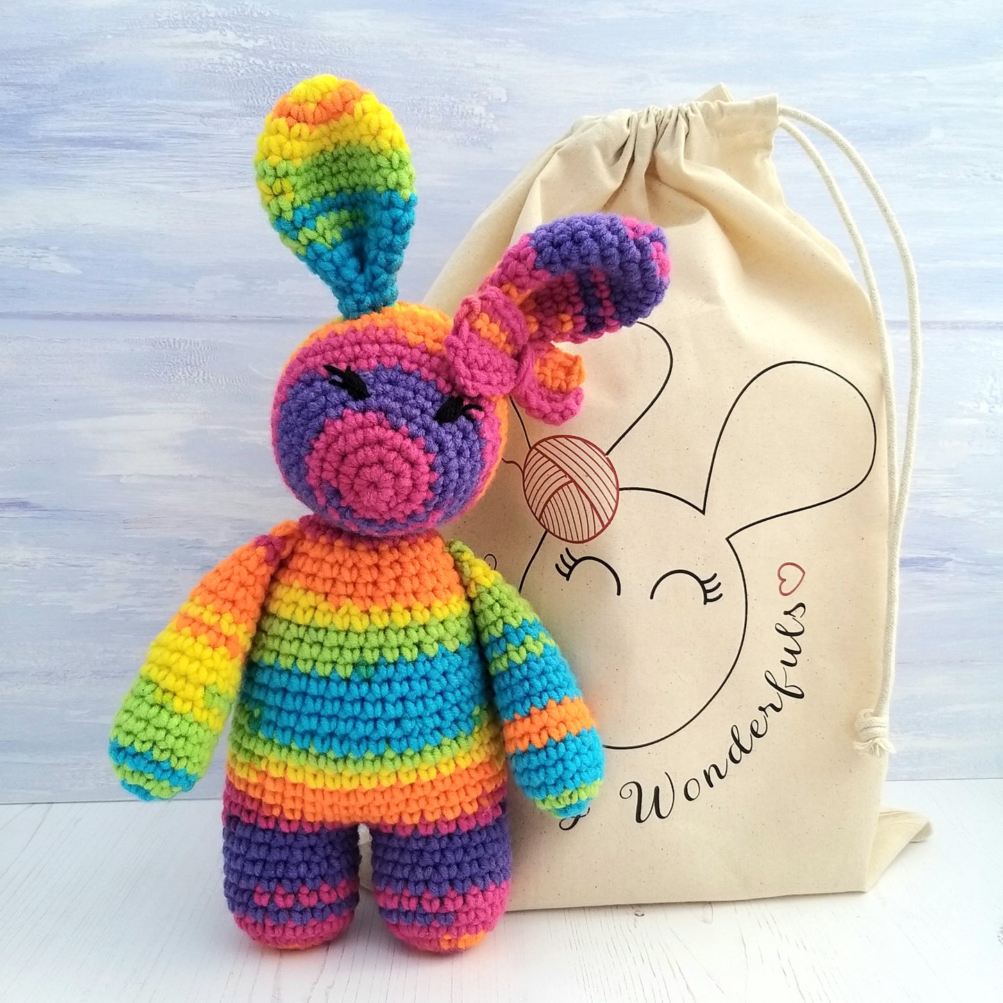 Lollipop the Rainbow Bunny Rabbit Luxury Crochet Kit