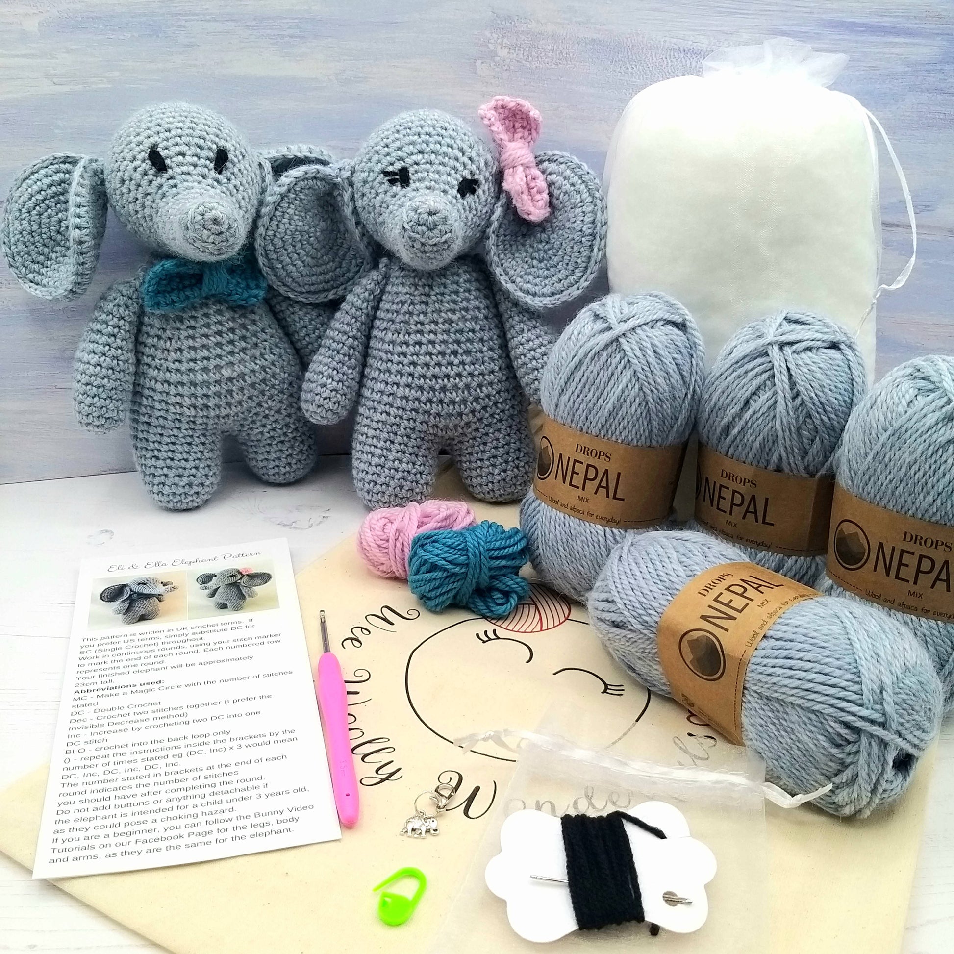 Toy Elephant Crochet Kit for Beginners - full contents