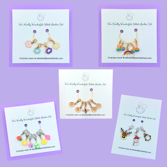 Adorable Stitch Markers Sets - Bee and Daisies, Rainbows, Fruit, Sheep and Christmas Stitch Marker sets