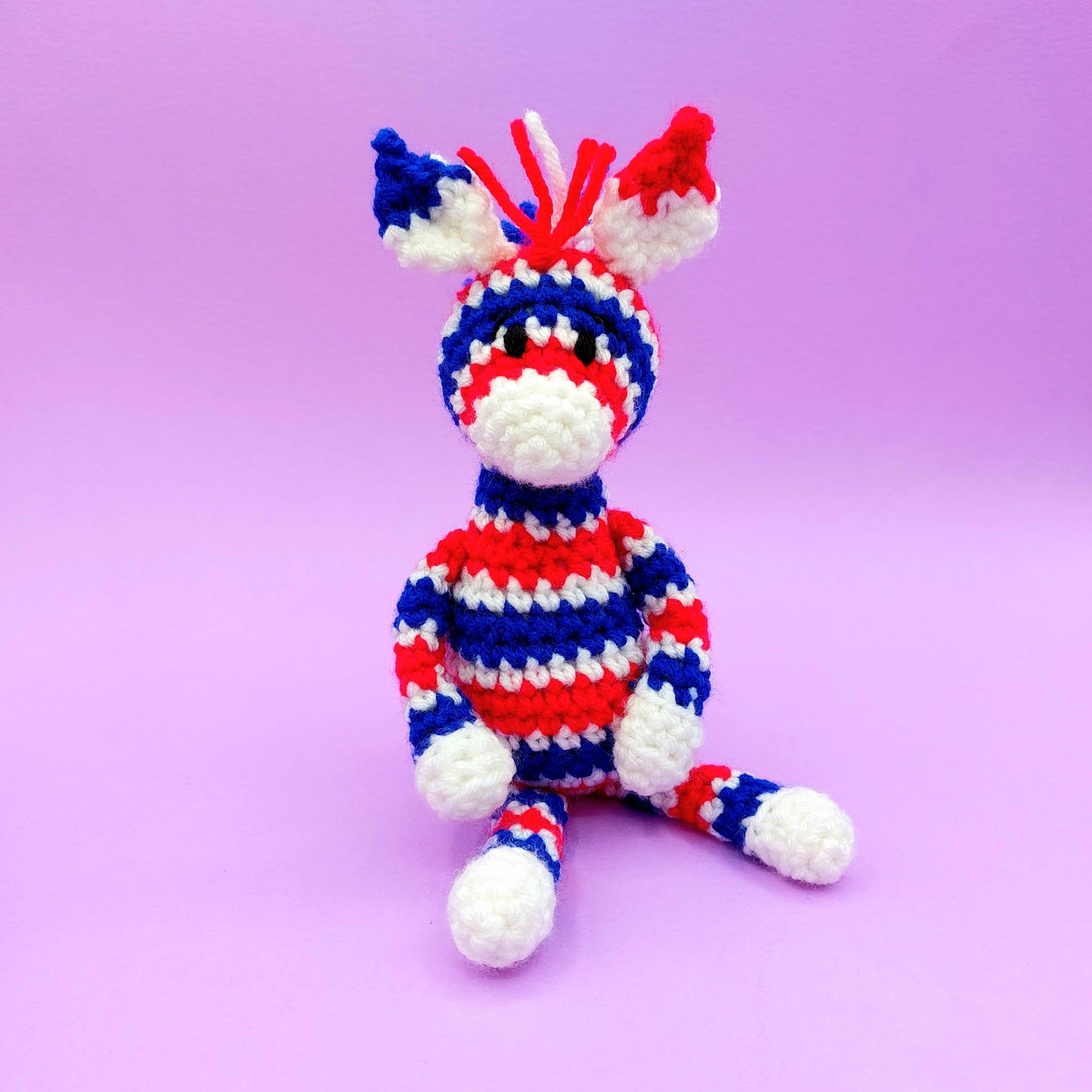 ON SALE SPECIAL!  Red, white and Blue Zebras Crochet Kit