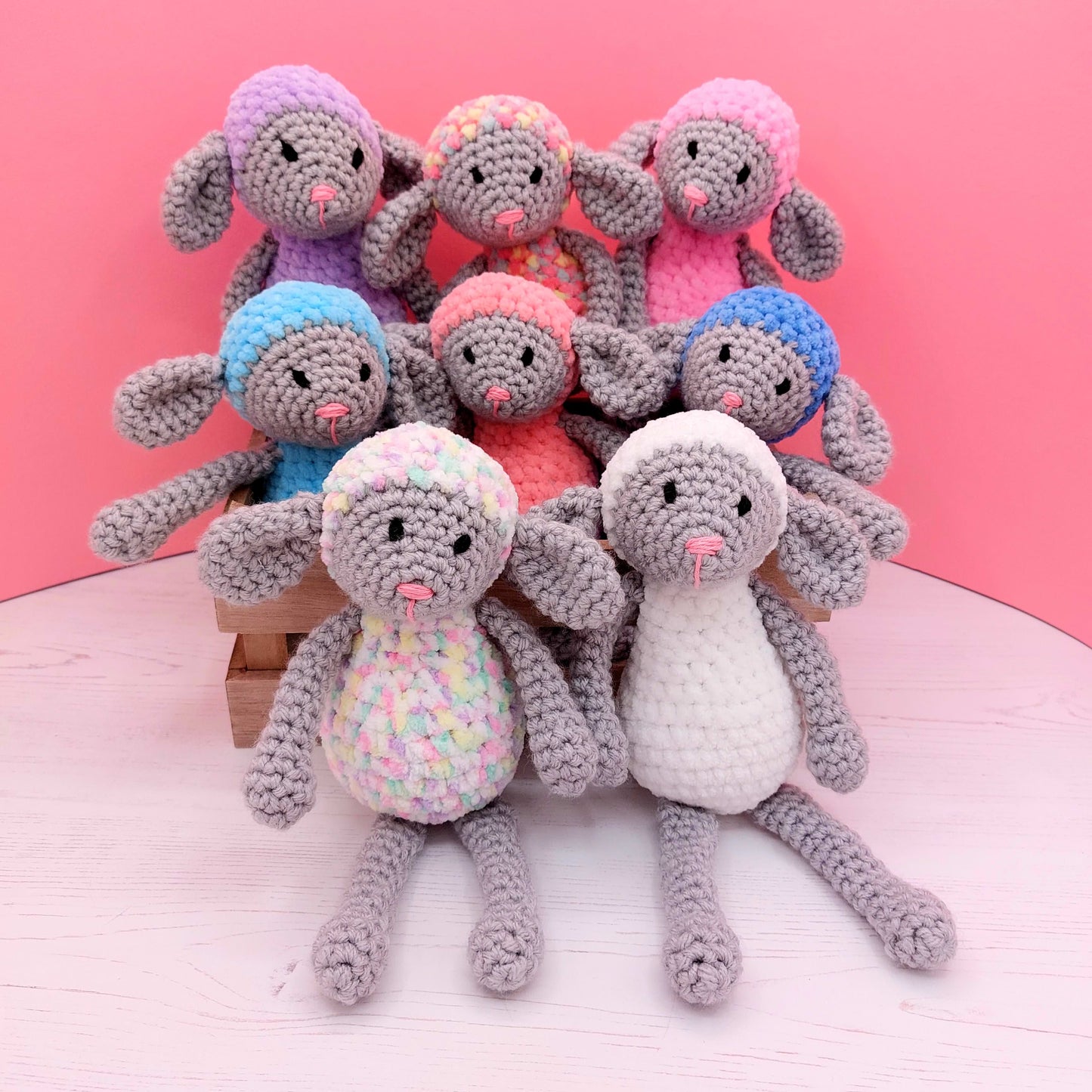 Crochet Lambs sitting in a group