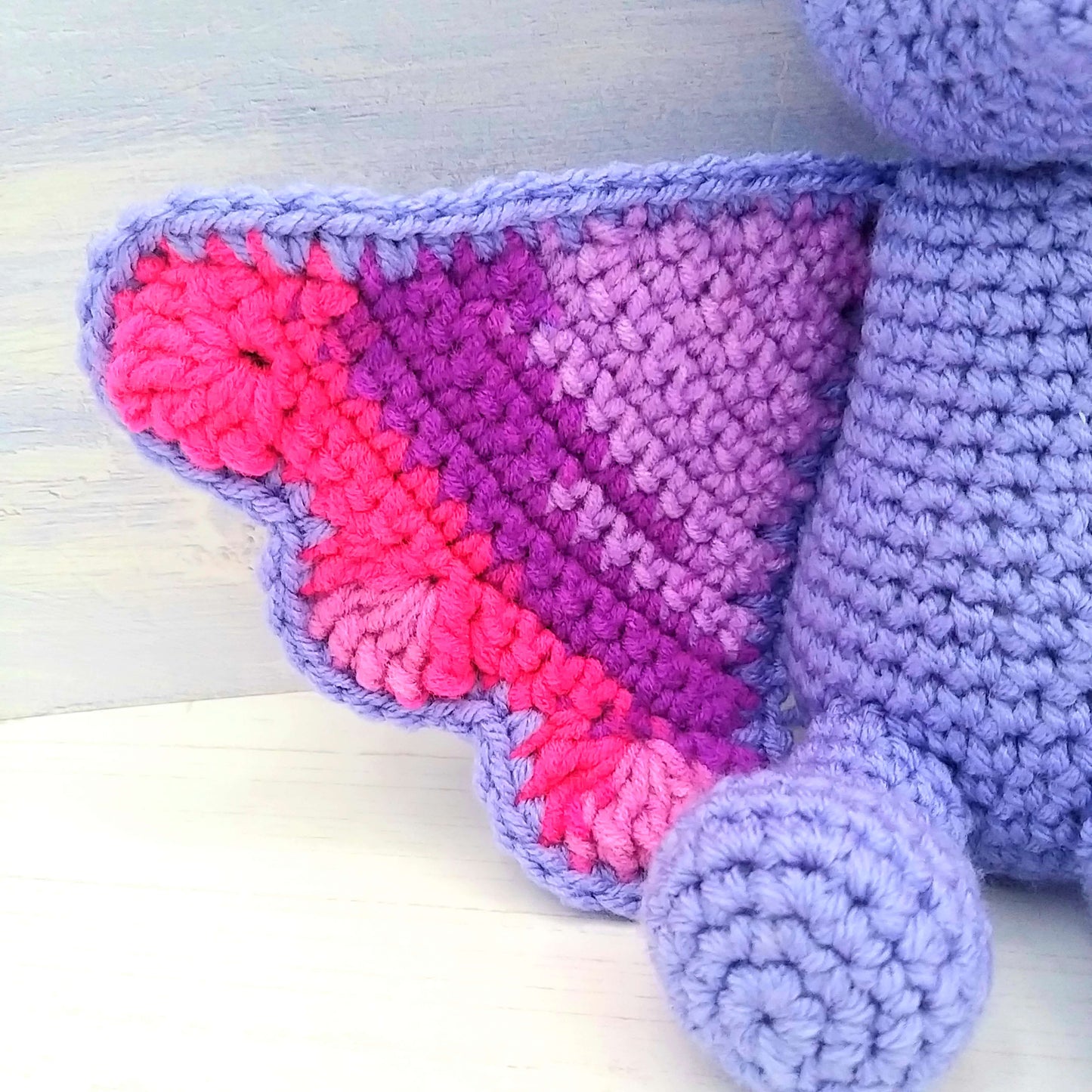 Close up of crochet stitch on bats wing