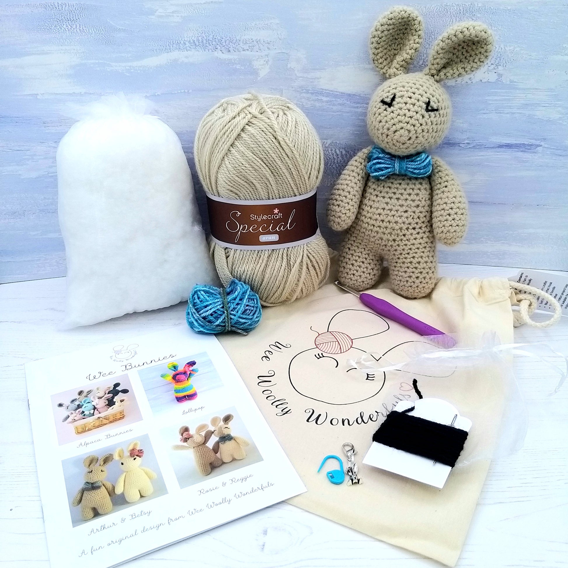 Contents of Rabbit Crochet KIt for Beginners