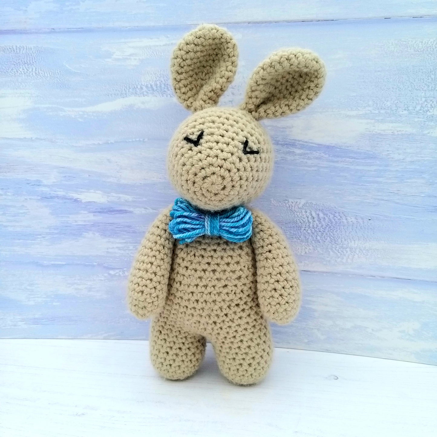 Crochet Rabbit with blue bowtie