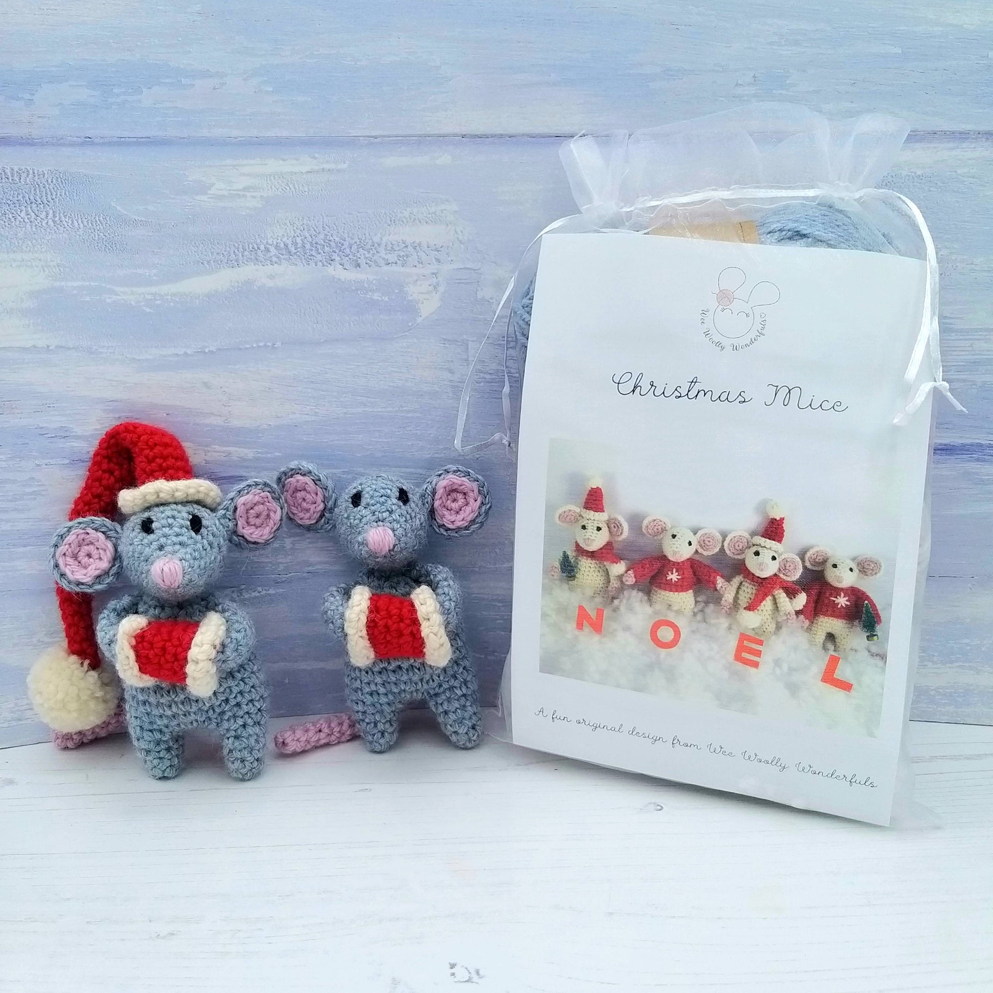 Grey Christmas Mice with Crochet Kit
