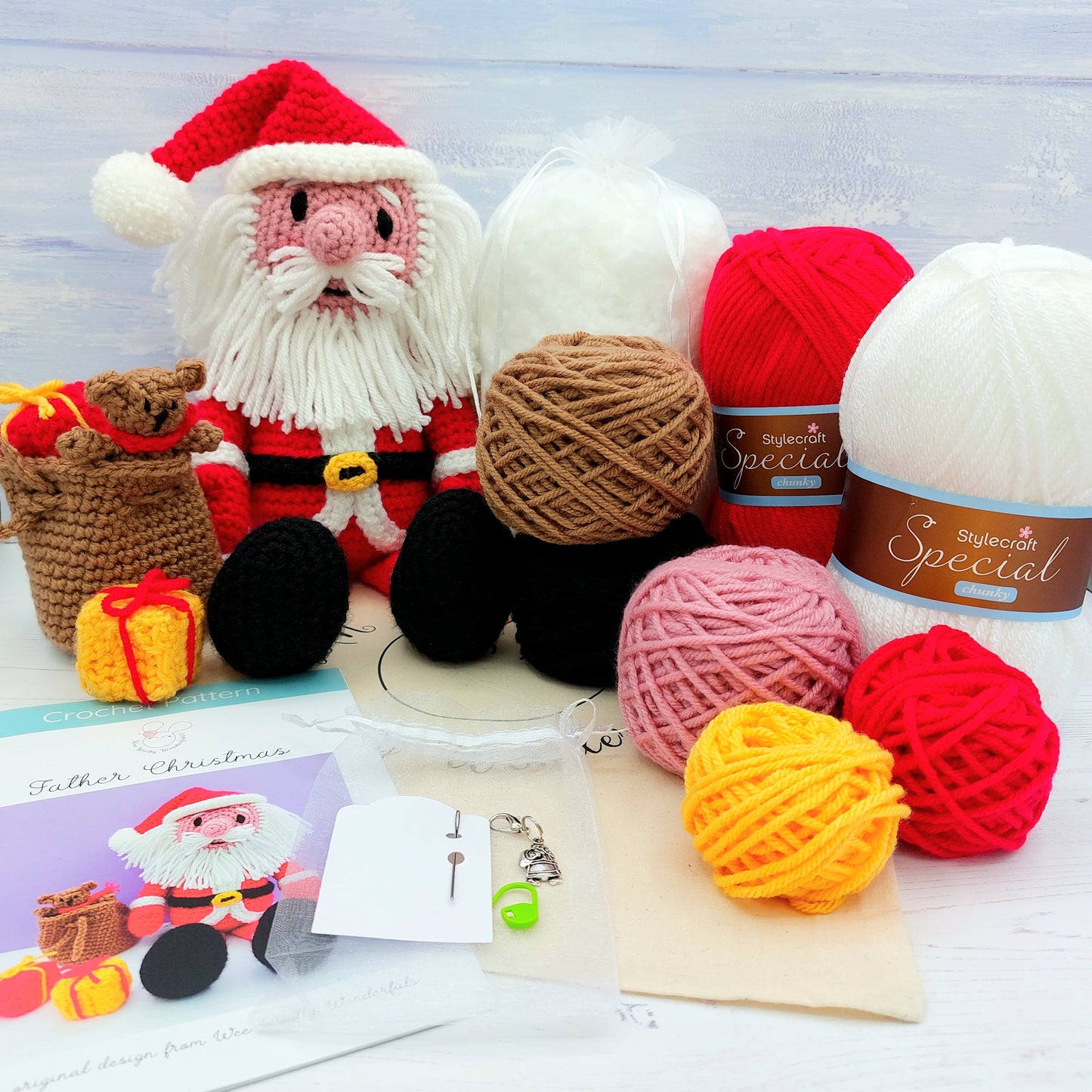 Full contents of Christmas crochet kit