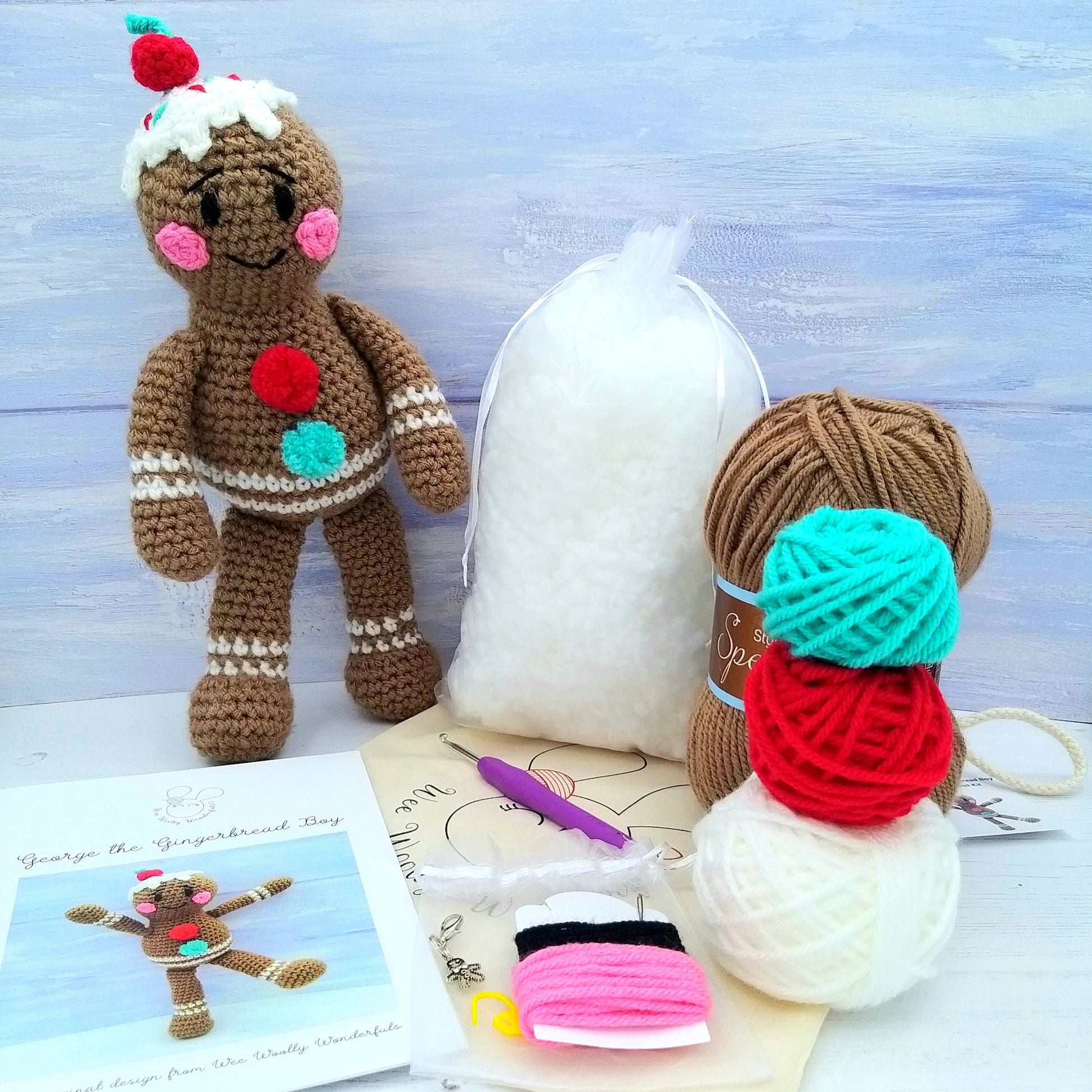 Crochet Gingerbread Man - Contents of KIt