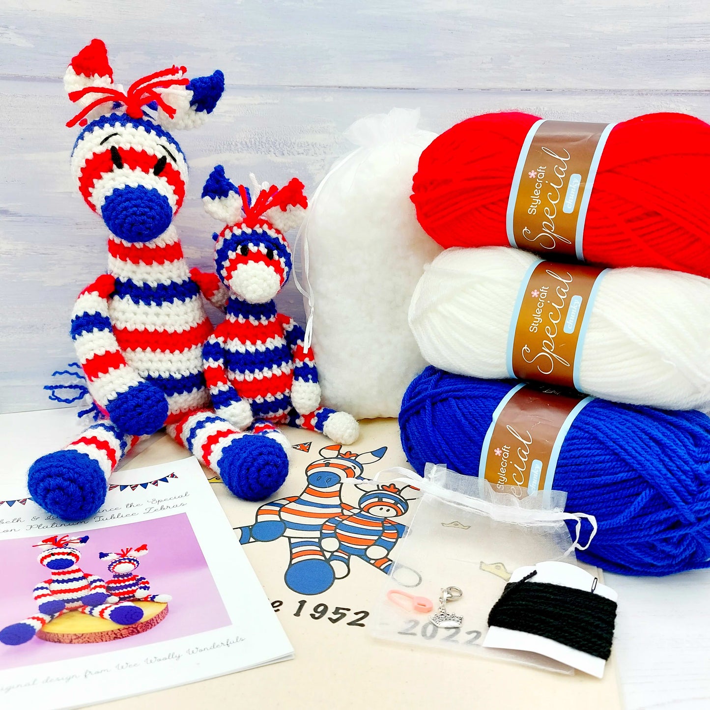 ON SALE SPECIAL!  Red, white and Blue Zebras Crochet Kit