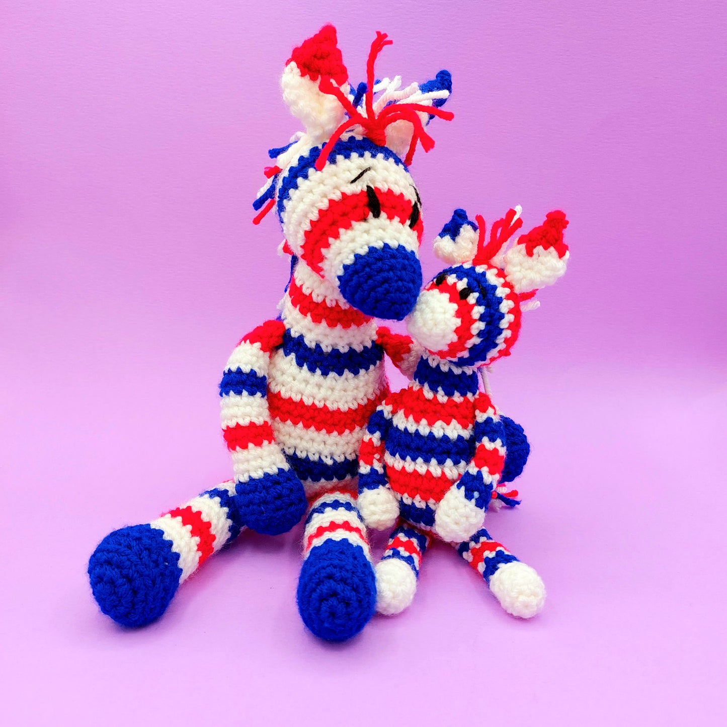 ON SALE SPECIAL!  Red, white and Blue Zebras Crochet Kit