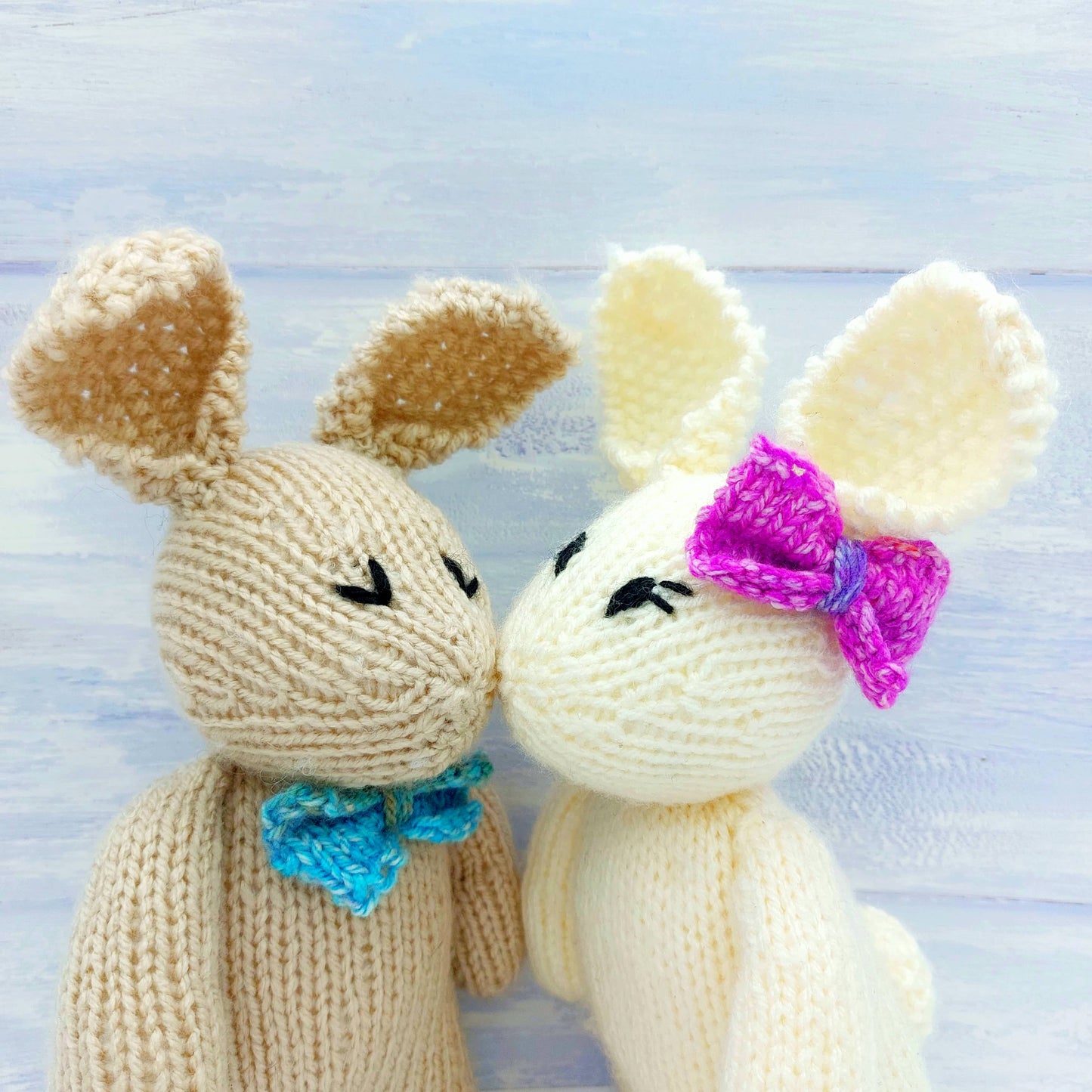 Knitted Toy Bunnies Kissing