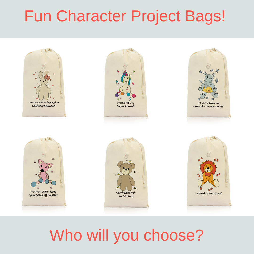 Project Bag - Fun Crochet and Craft Lovers Project 100% Cotton Bag Gift