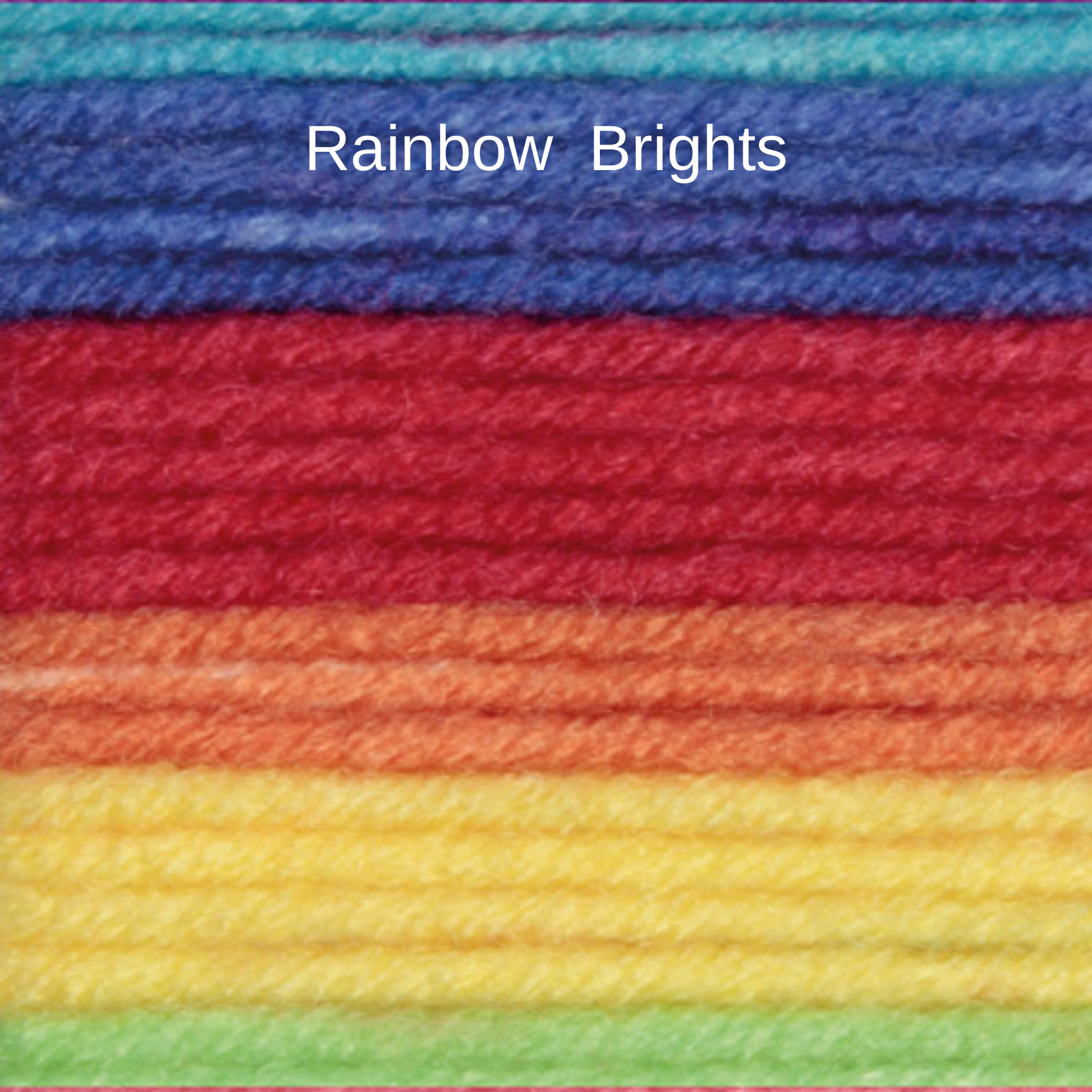 Colours in Rainbow Brights Wool option - Light Blue, Dark Blue, Red, Orange, Yellow and Green