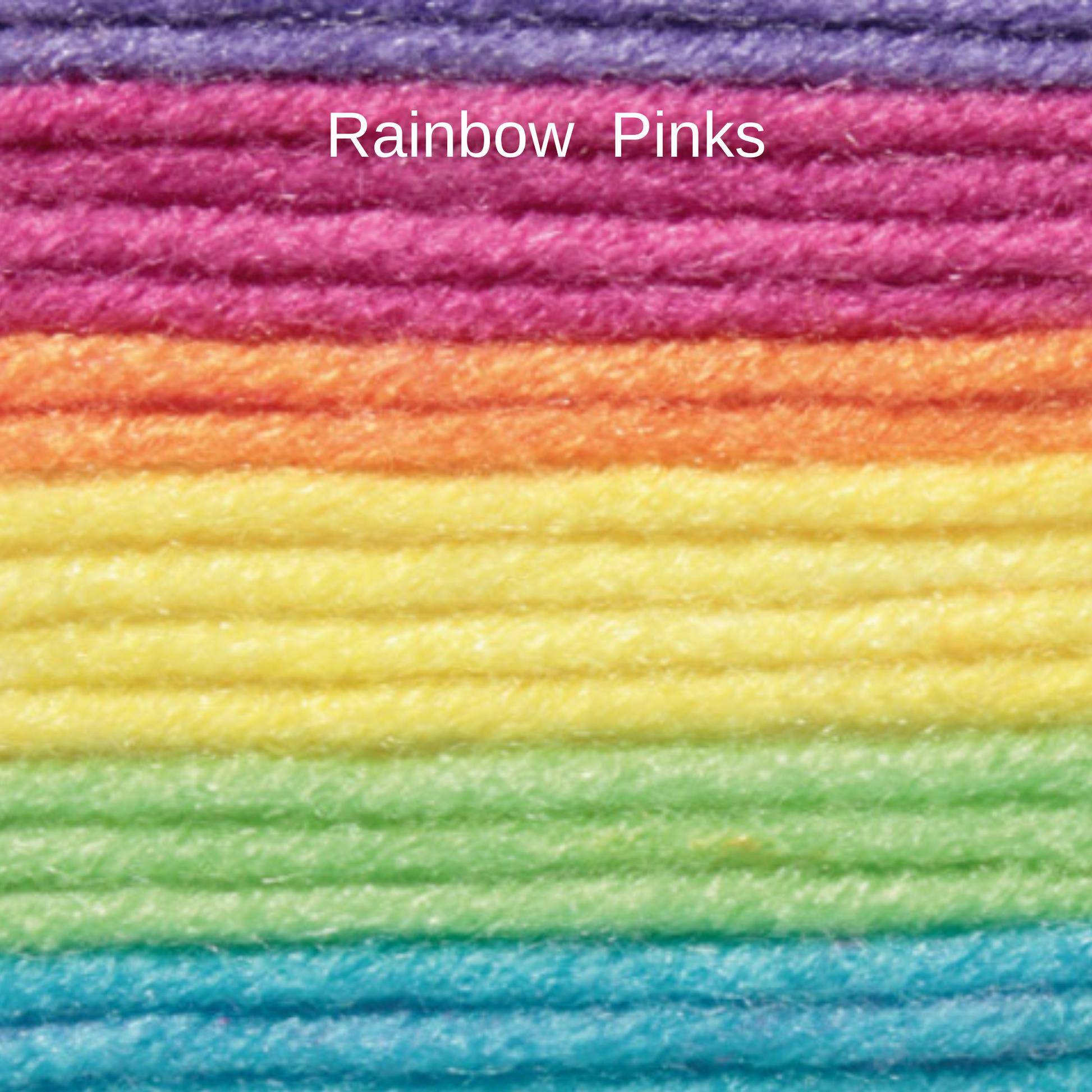 Colours in Rainbow Pinks Wool option- purple, pink, orange, yellow, green and blue
